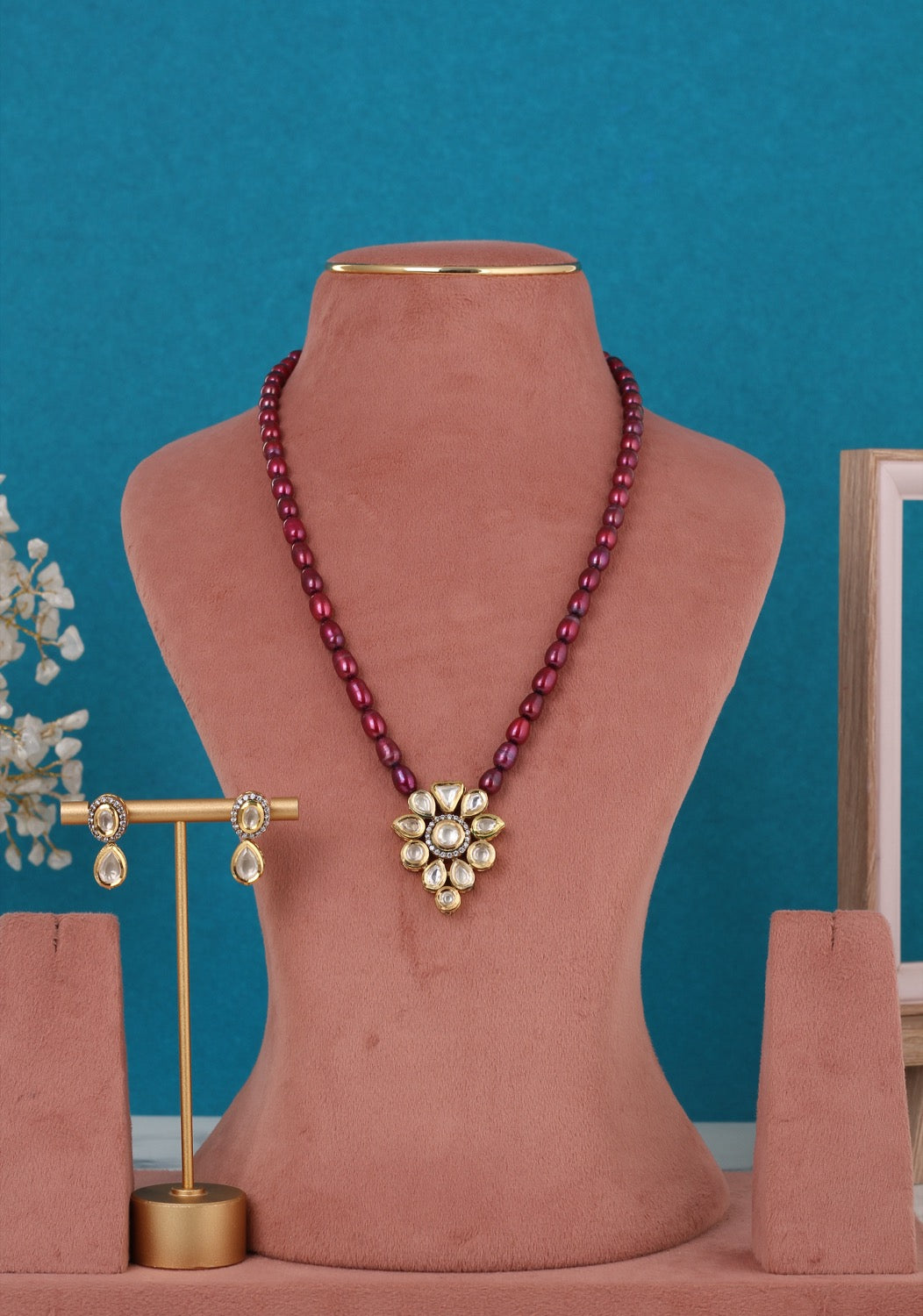 Real Pearls String Comes With Kundan Stone Studded Pendant Set n Certificate(D.No ADPRLS3241)