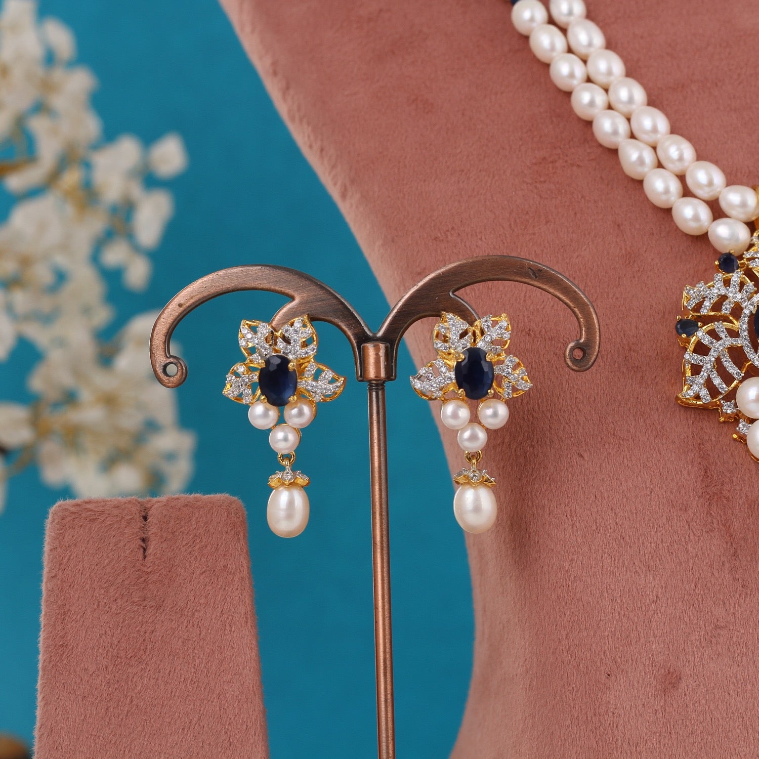 Real Pearls Double Line Necklace Set For Women With Certificate(D.No ADPRLS3243)