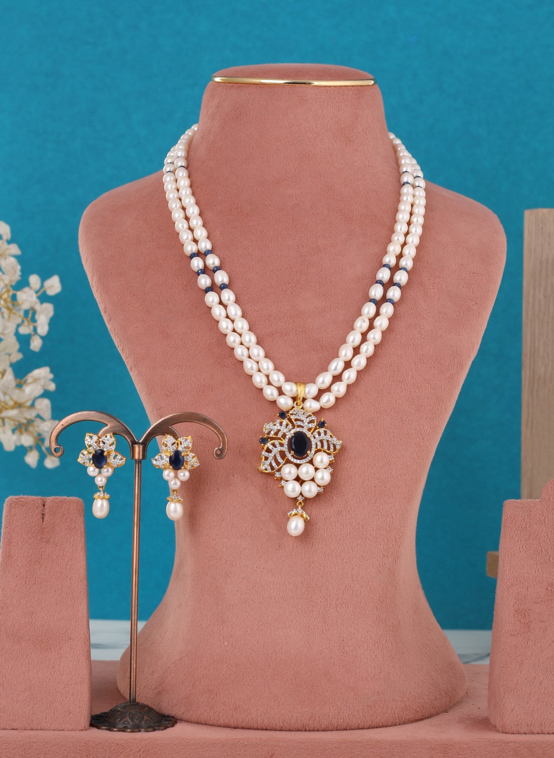 Real Pearls Double Line Necklace Set For Women With Certificate(D.No ADPRLS3243)