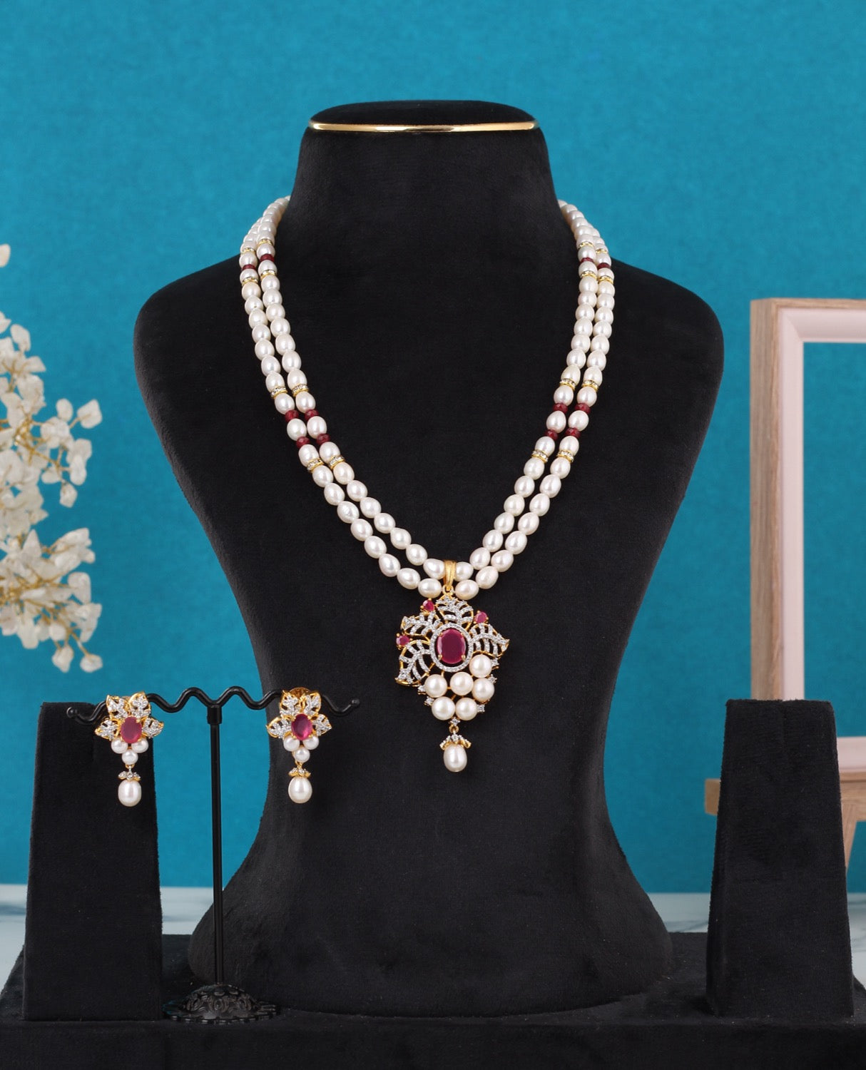 Real Pearls Double Line Necklace Set For Women With Certificate(D.No ADPRLS3244)