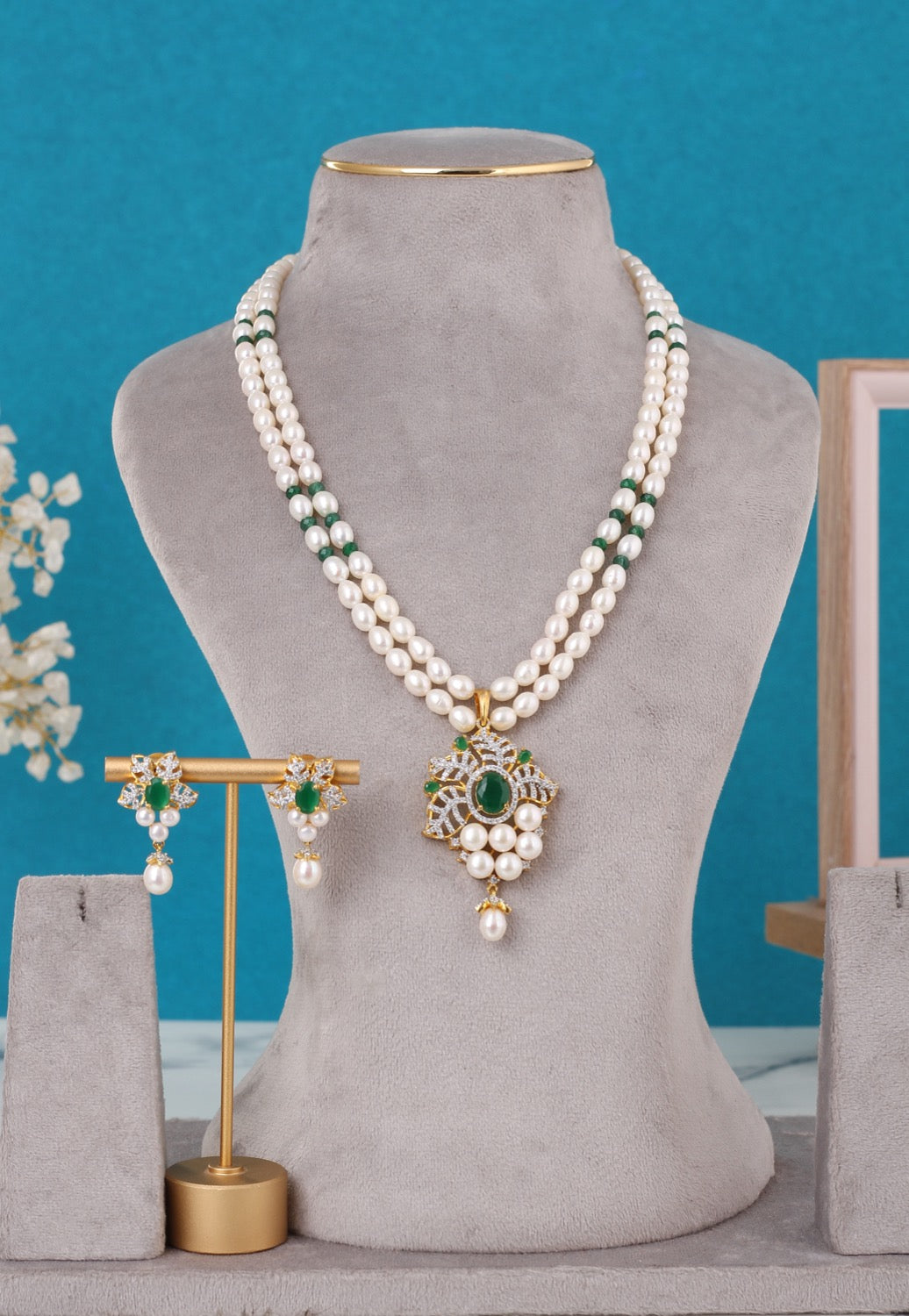 Real Pearls Double Line Necklace Set For Women With Certificate(D.No ADPRLS3245)