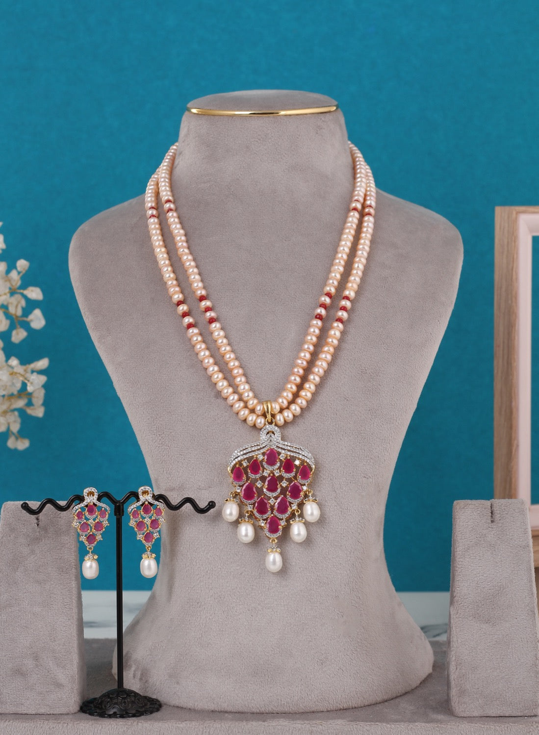 Real Pearls Double Line Necklace Set For Women With Certificate(D.No ADPRLS3246)