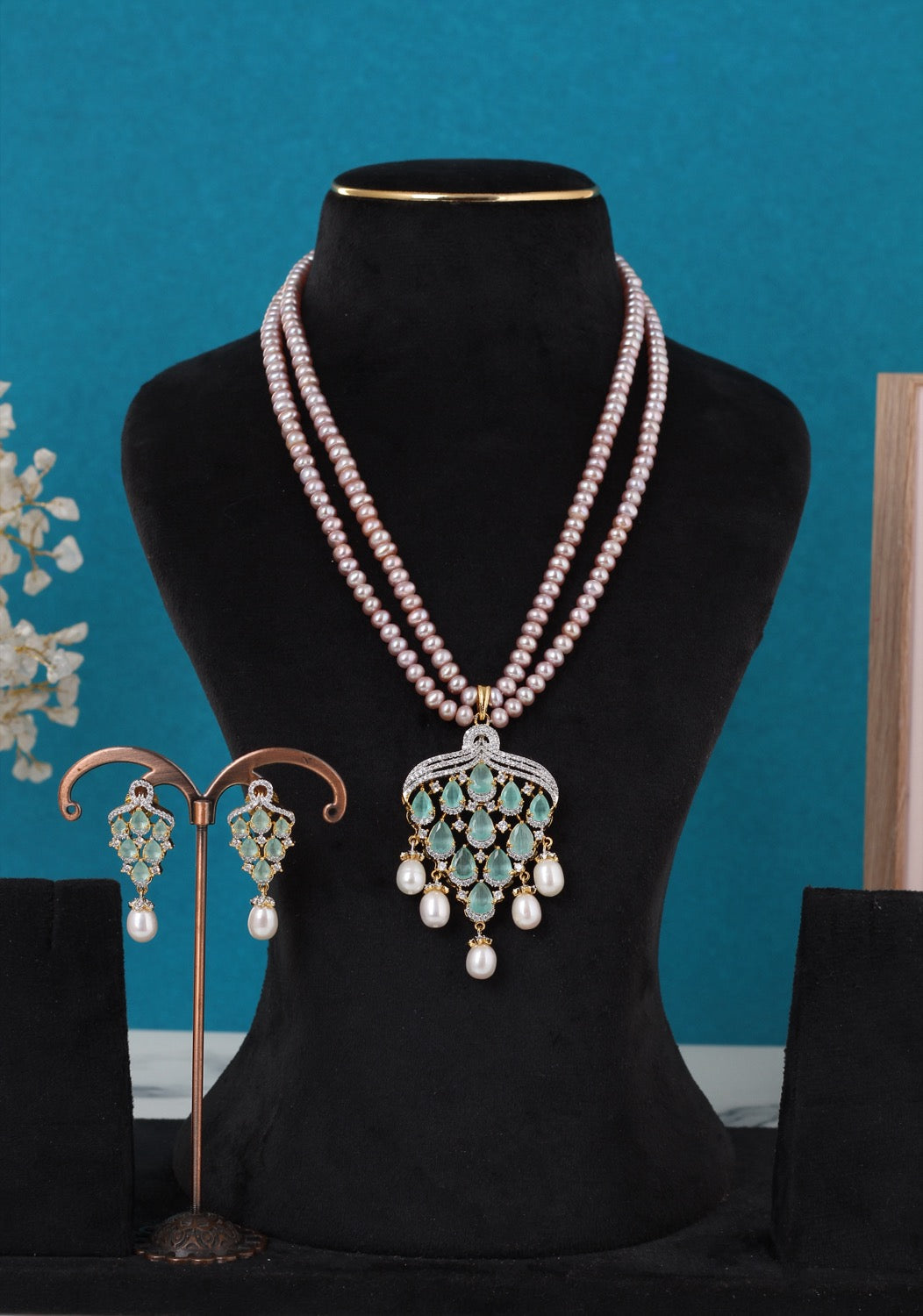 Real Pearls Double Line Necklace Set For Women With Certificate(D.No ADPRLS3247)