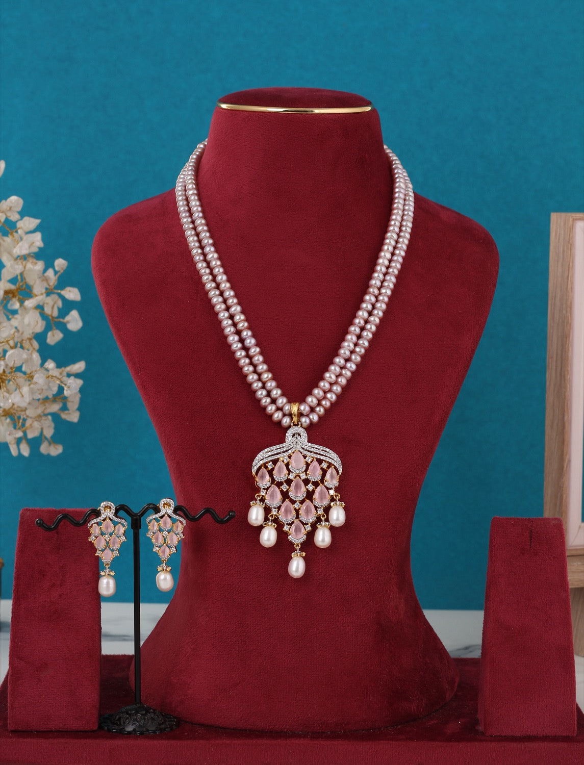 Real Pearls Double Line Necklace Set For Women With Certificate(D.No ADPRLS3248)