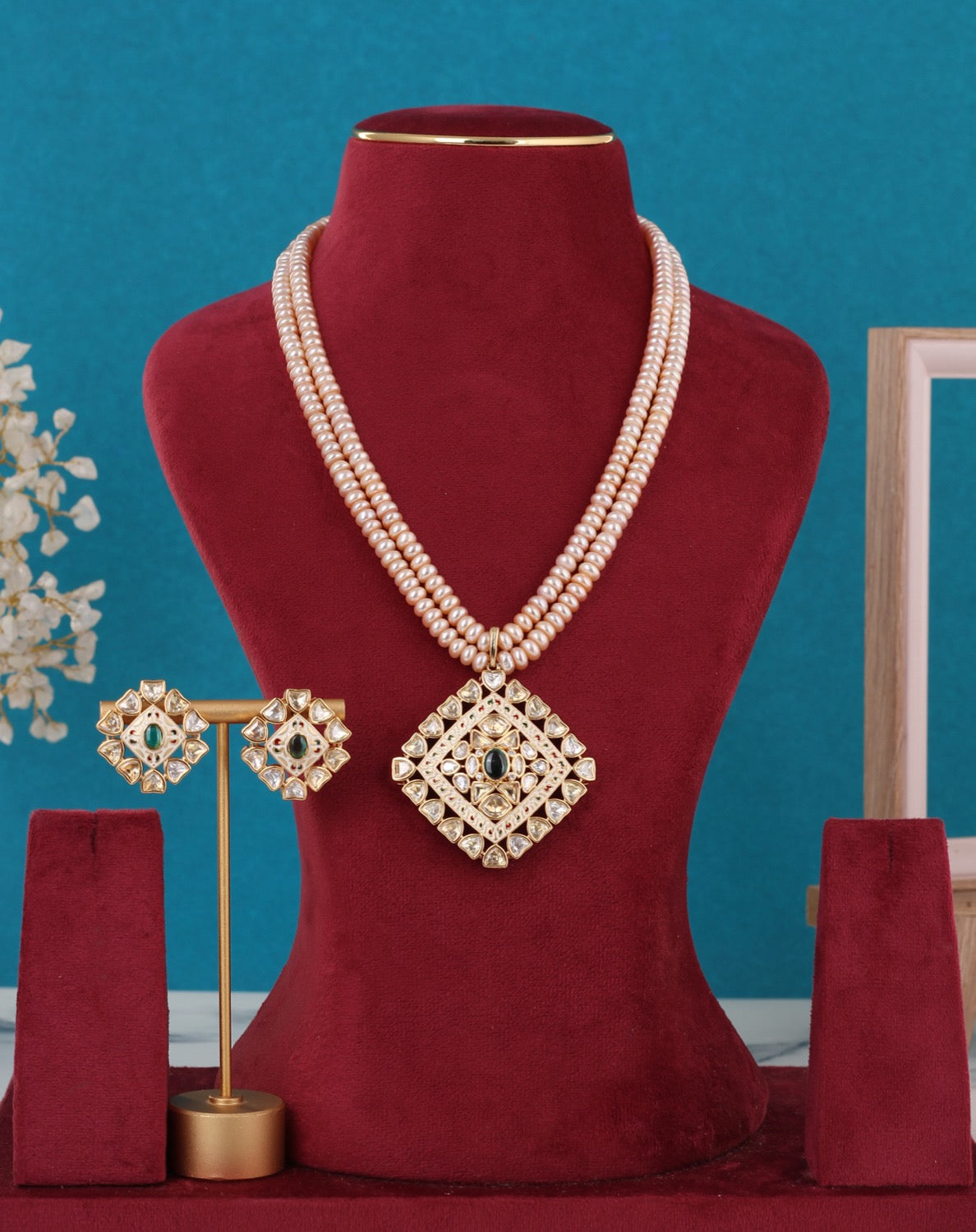 Real Pearls Double Line Necklace Set For Women With Certificate(D.No ADPRLS3249)