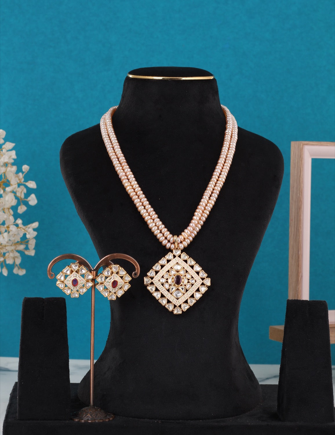 Real Pearls Double Line Necklace Set For Women With Certificate(D.No ADPRLS3250)