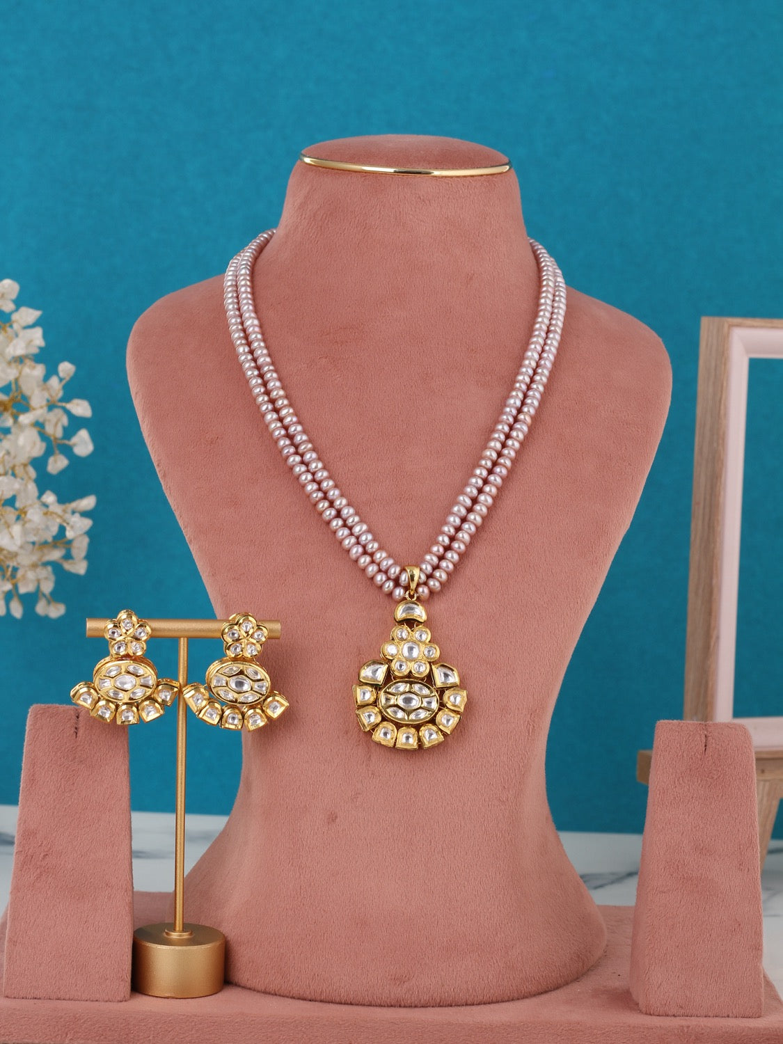 Real Pearls Double Line Necklace Set For Women With Certificate(D.No ADPRLS3251)