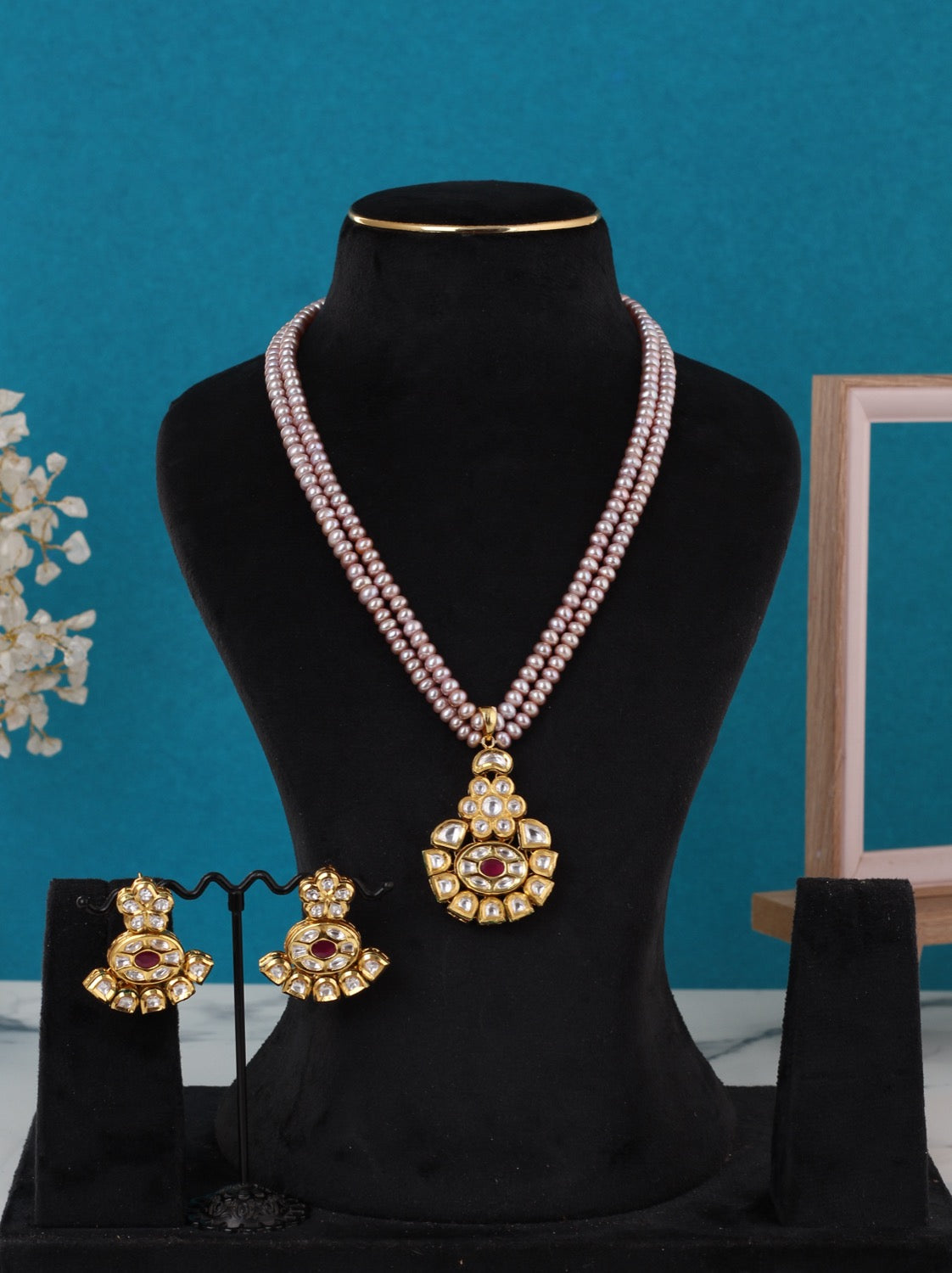 Real Pearls Double Line Necklace Set For Women With Certificate(D.No ADPRLS3252)