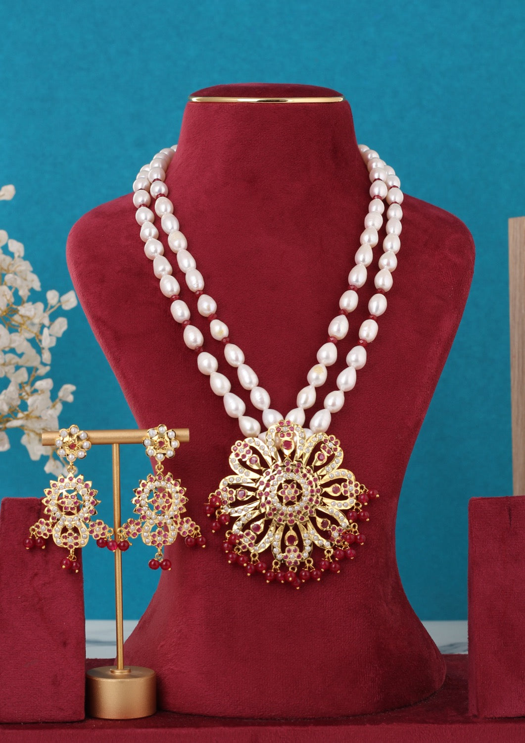 Real Pearls Double Line Jadoo Necklace Set For Women With Certificate(D.No ADPRLS3253)