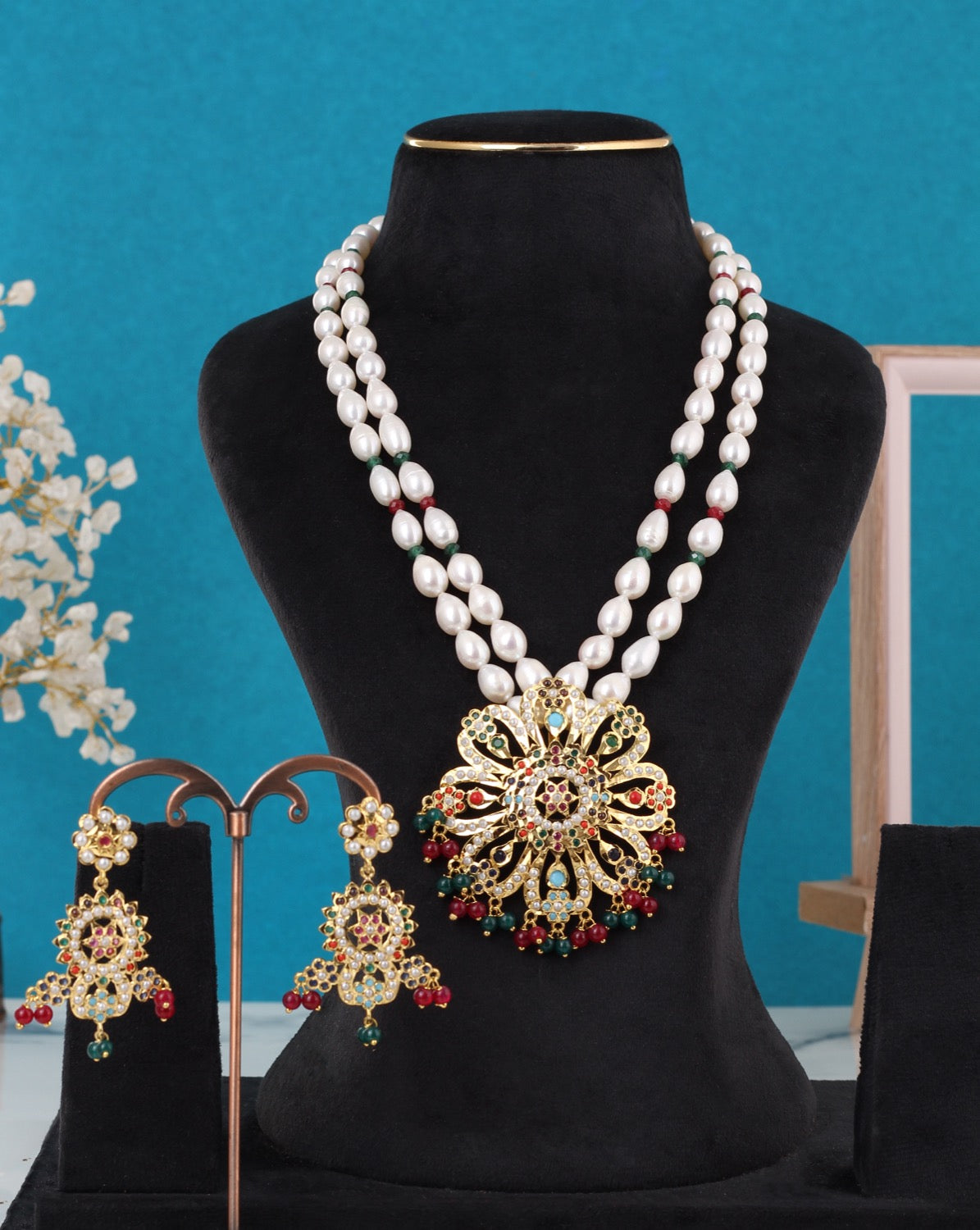 Real Pearls Double Line Jadoo Necklace Set For Women With Certificate(D.No ADPRLS3255)