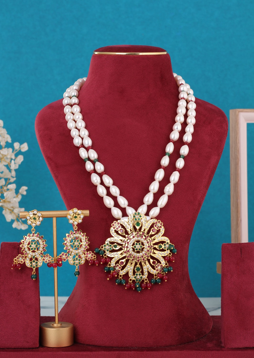Real Pearls Double Line Jadoo Necklace Set For Women With Certificate(D.No ADPRLS3256)