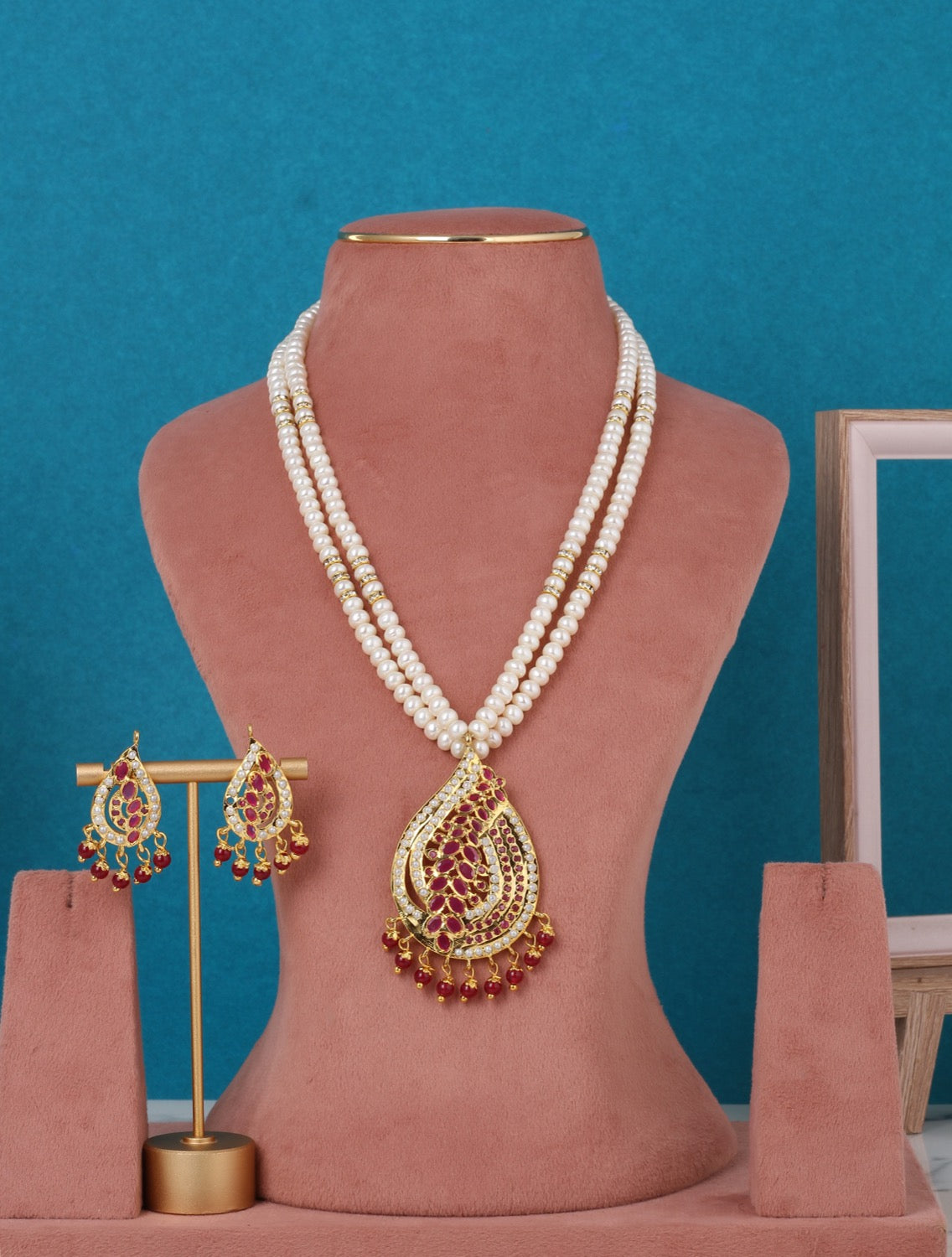 Real Pearls Double Line Jadoo Necklace Set For Women With Certificate(D.No ADPRLS3260)