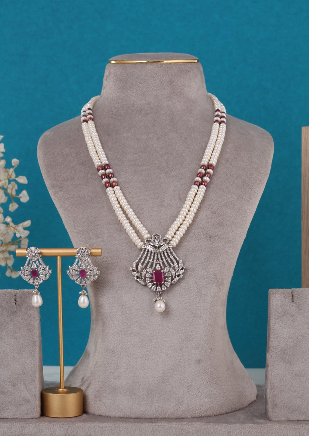 Real Pearls Double Line Set For Women,With Certificate(D.No ADPRLS3266)