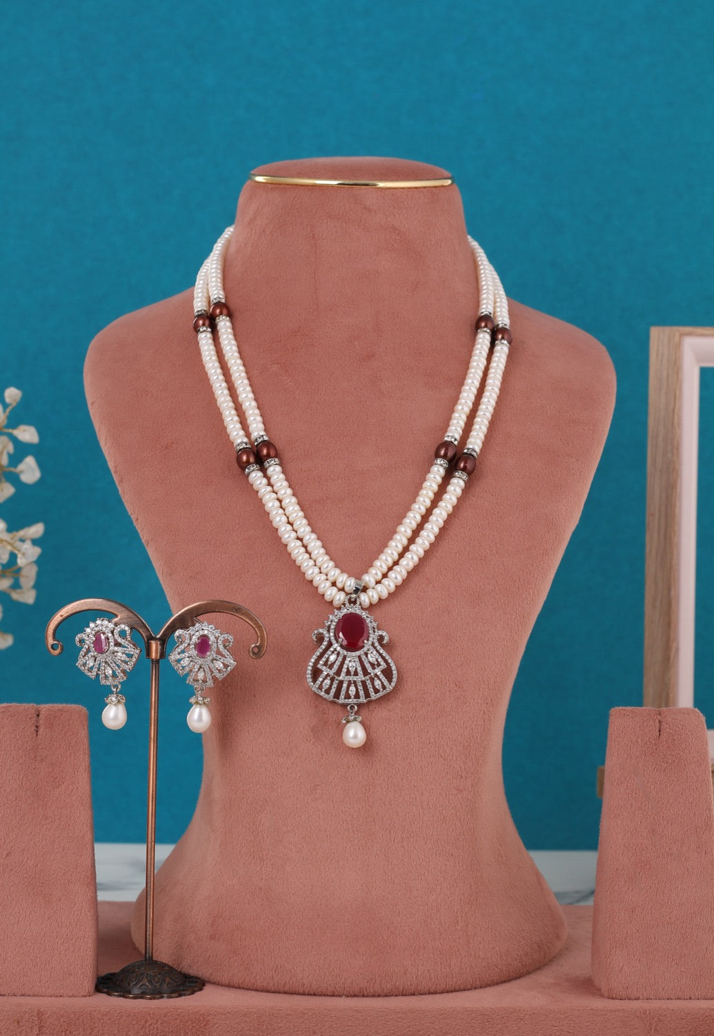 Real Pearls Double Line Set For Women,With Certificate(D.No ADPRLS3267)