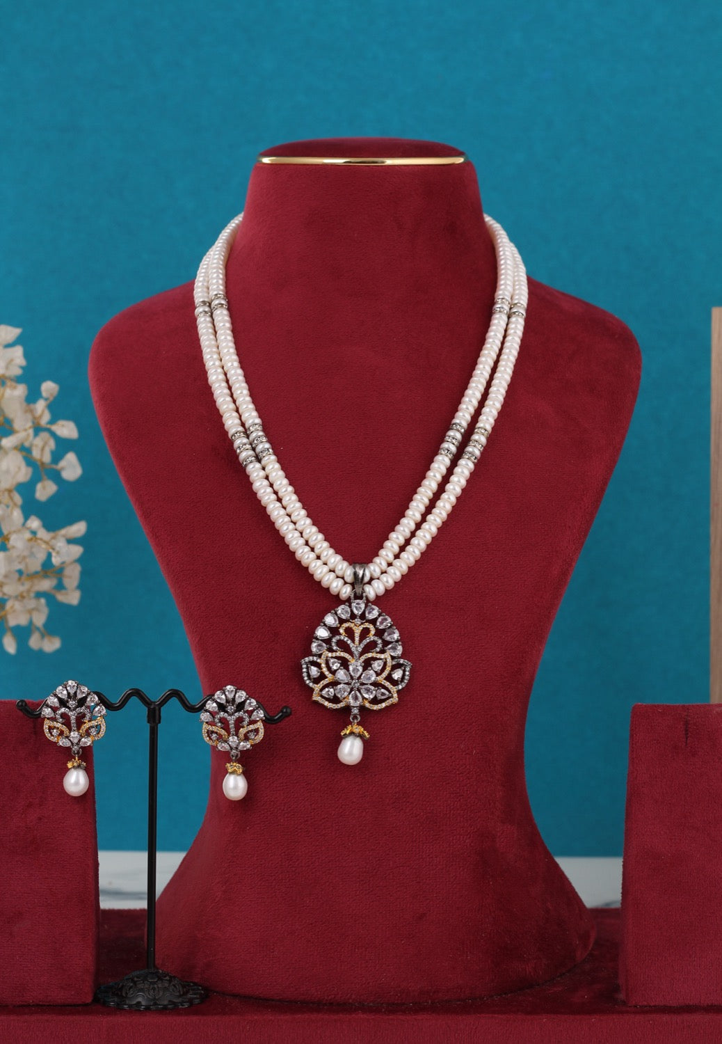 Real Pearls Double Line Set For Women,With Certificate(D.No ADPRLS3268)