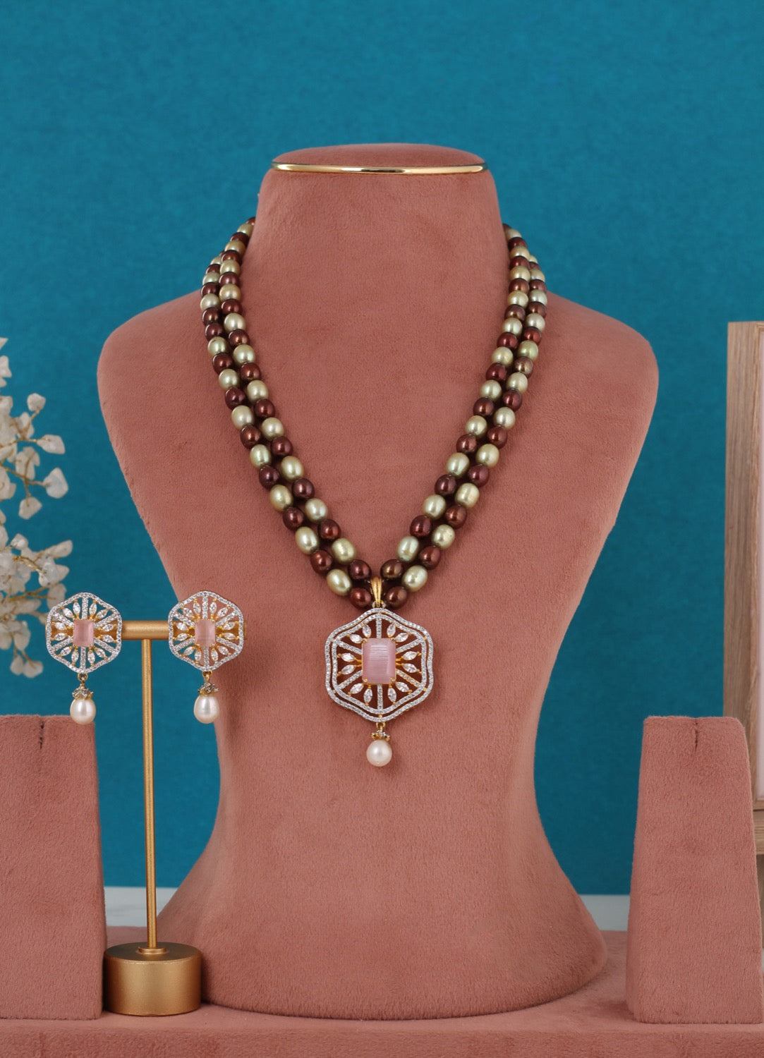 Real Pearls Coloured Double Line Set For Women,With Certificate(D.No ADPRLS3275)