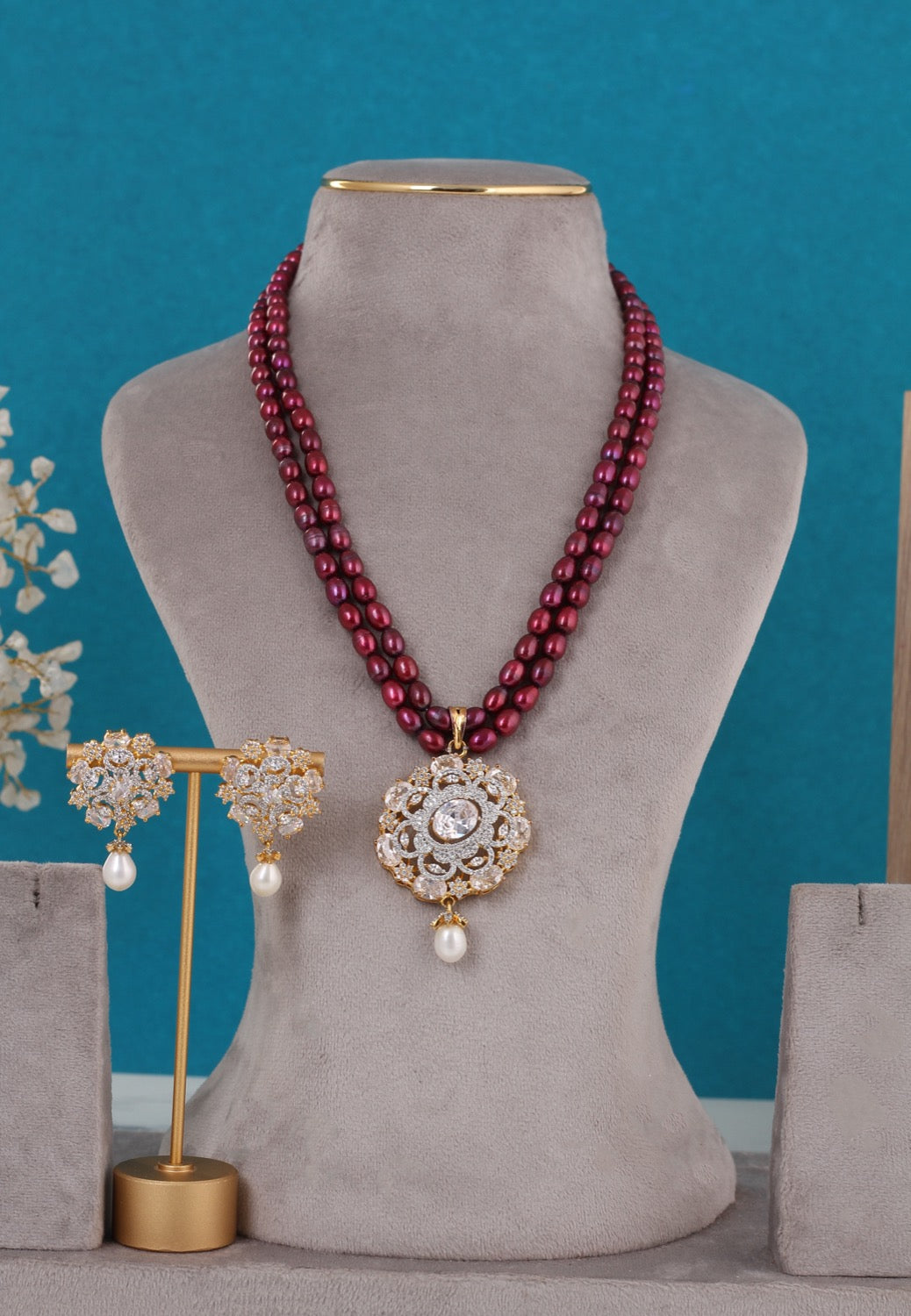 Real Pearls Coloured Double Line Set For Women,With Certificate(D.No ADPRLS3278)