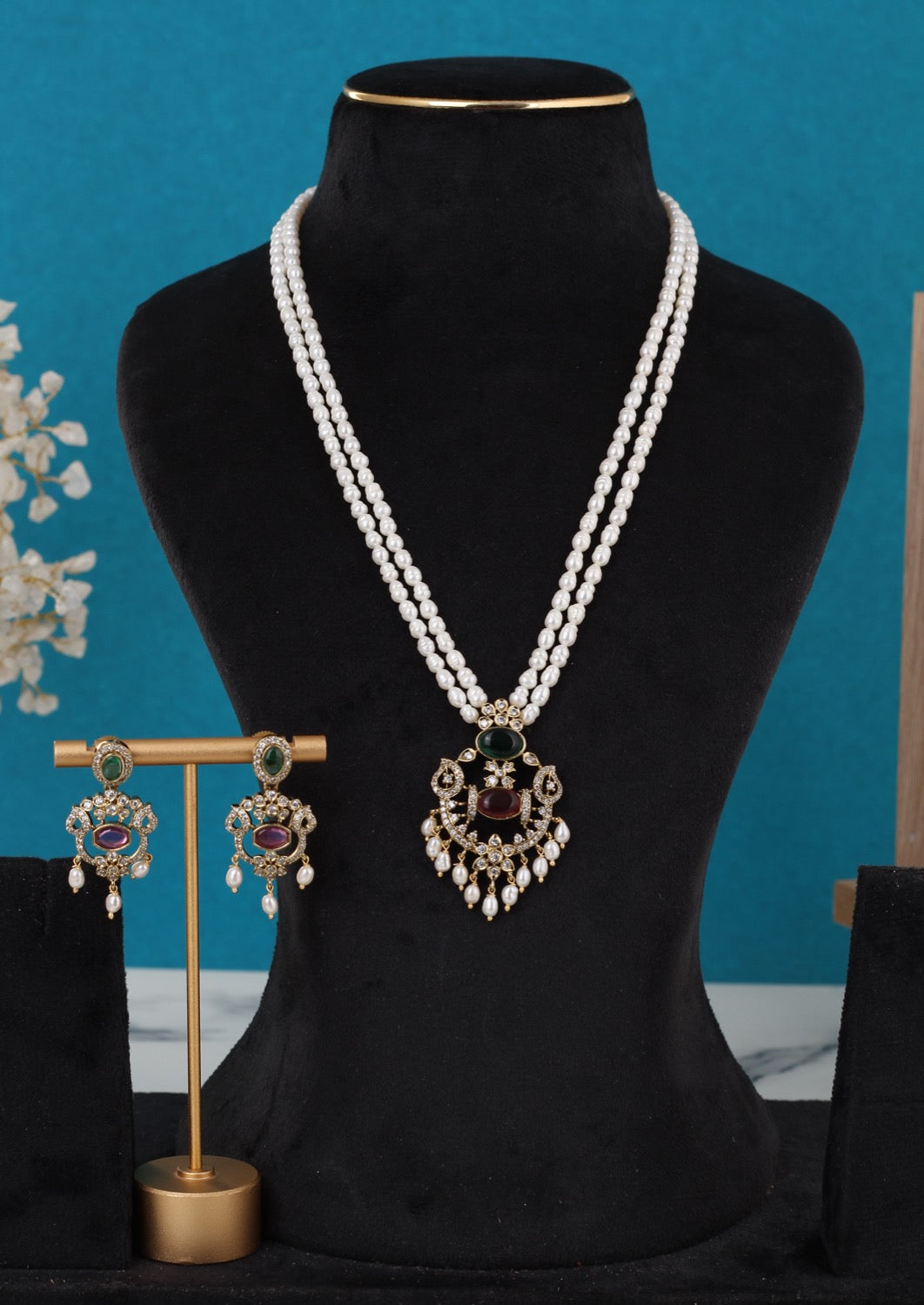Real Pearls Double Line Set For Women,With Certificate(D.No ADPRLS3286)