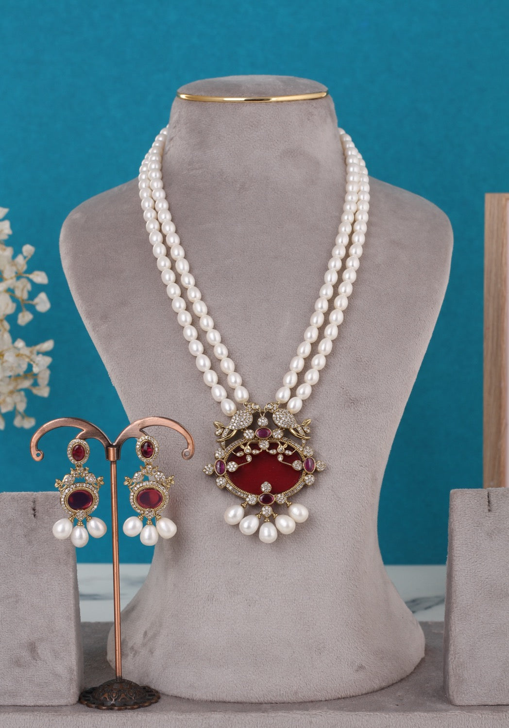 Real Pearls Double Line Set For Women,With Certificate(D.No ADPRLS3287)