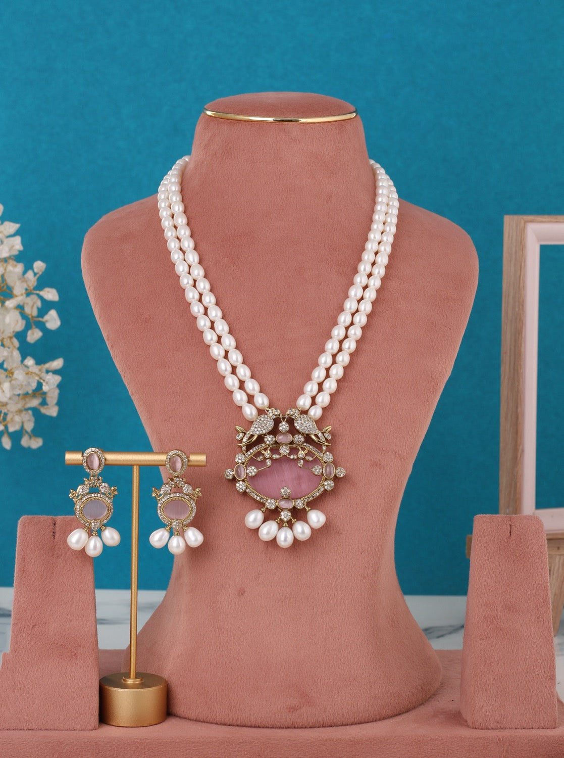 Real Pearls Double Line Set For Women,With Certificate(D.No ADPRLS3288)
