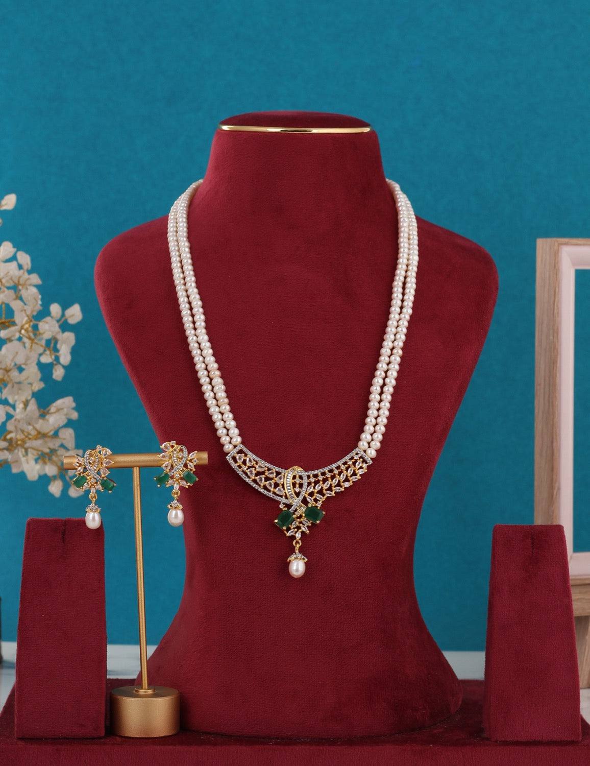 Real Pearls Double Line Set For Women,With Certificate(D.No ADPRLS3290)