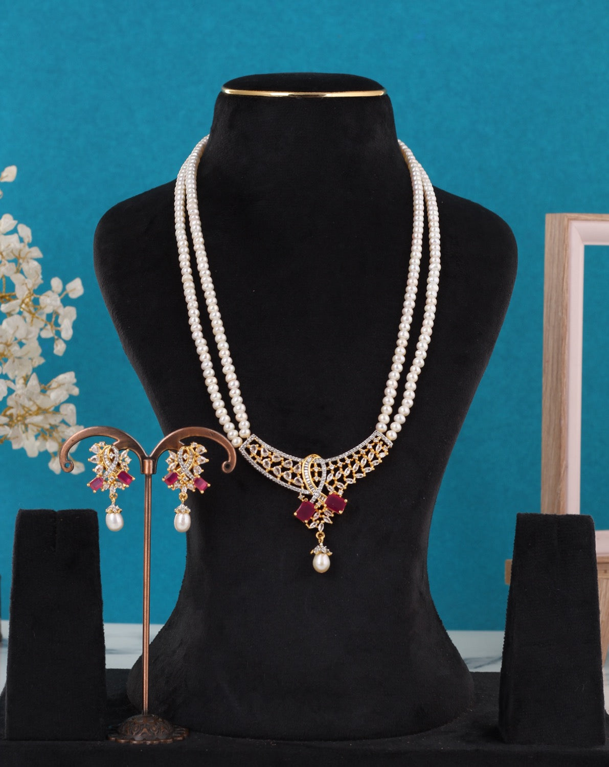 Real Pearls Double Line Set For Women,With Certificate(D.No ADPRLS3291)