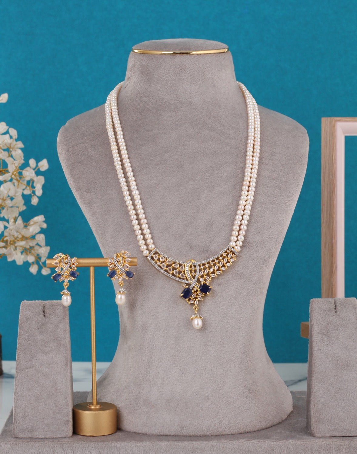 Real Pearls Double Line Set For Women,With Certificate(D.No ADPRLS3292)