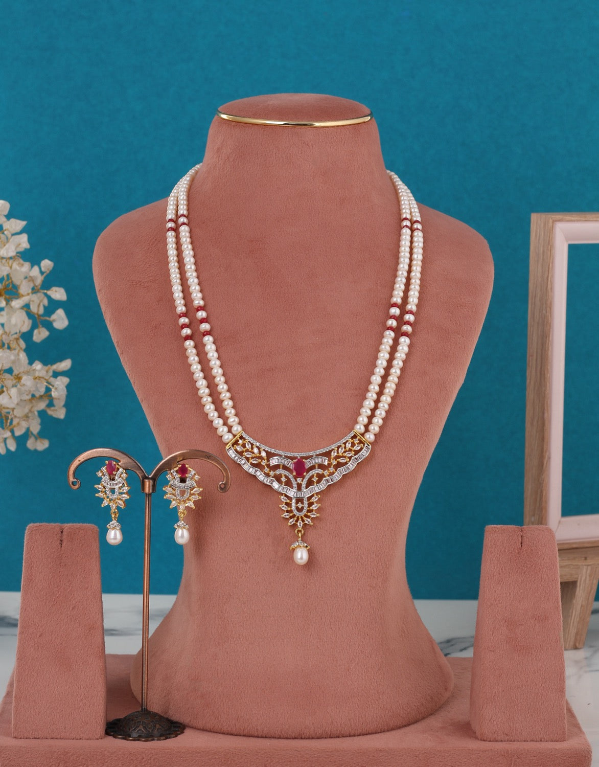 Real Pearls Double Line Set For Women,With Certificate(D.No ADPRLS3296)