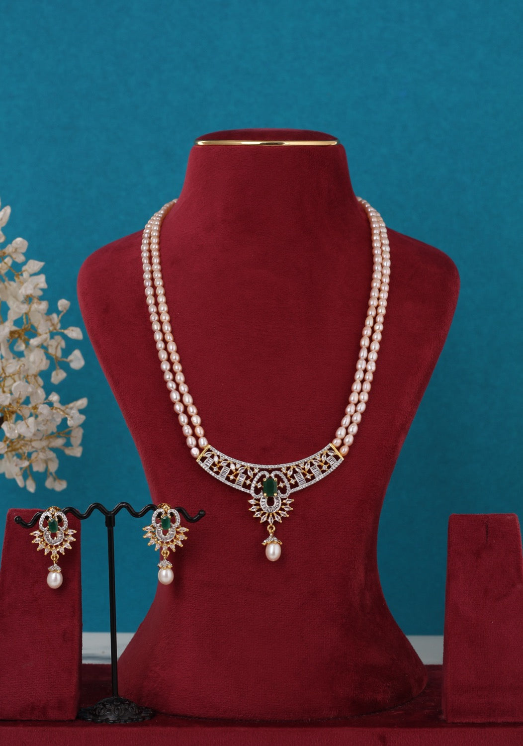 Real Pearls Double Line Set For Women,With Certificate(D.No ADPRLS3300)