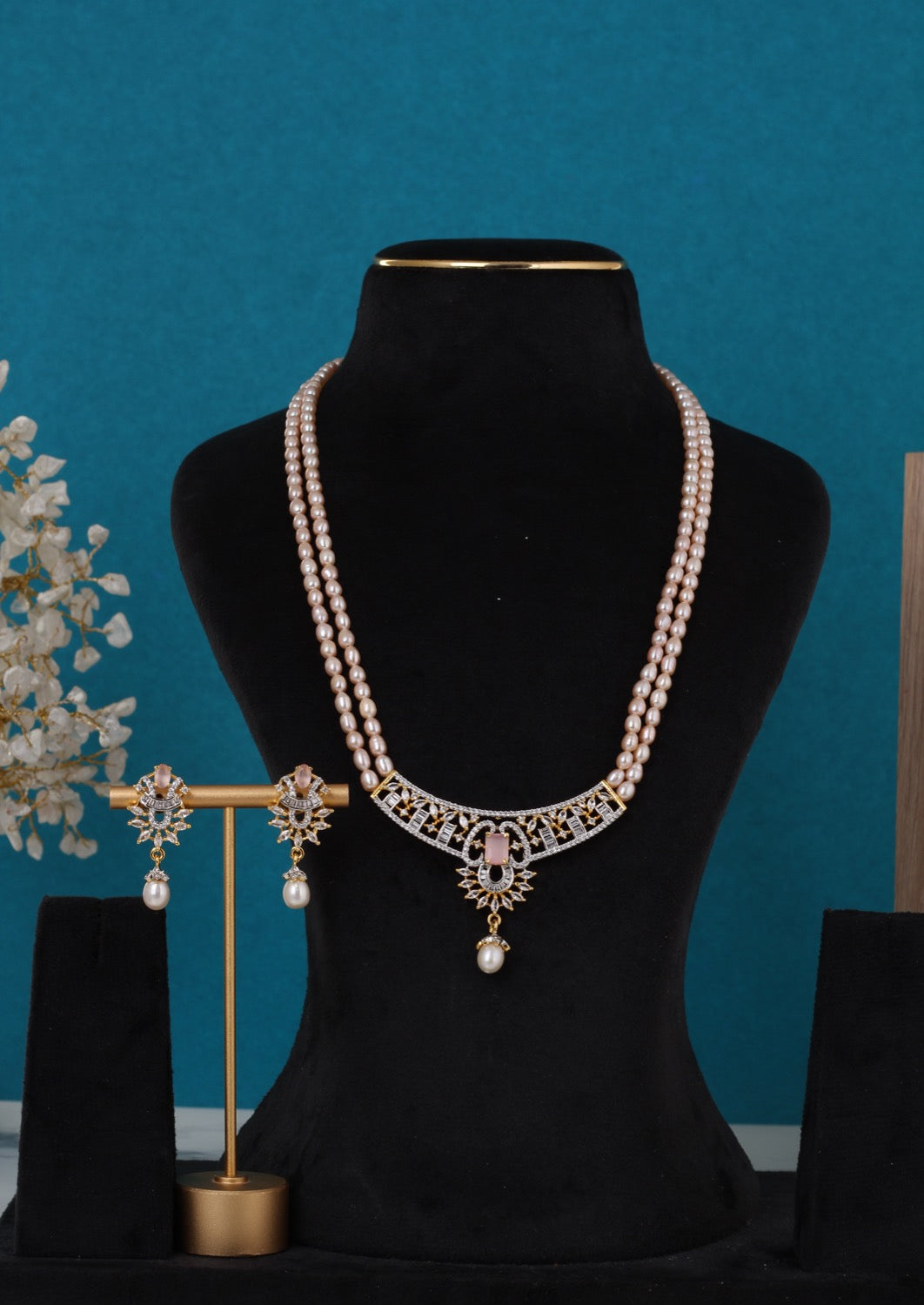 Real Pearls Double Line Set For Women,With Certificate(D.No ADPRLS3301)