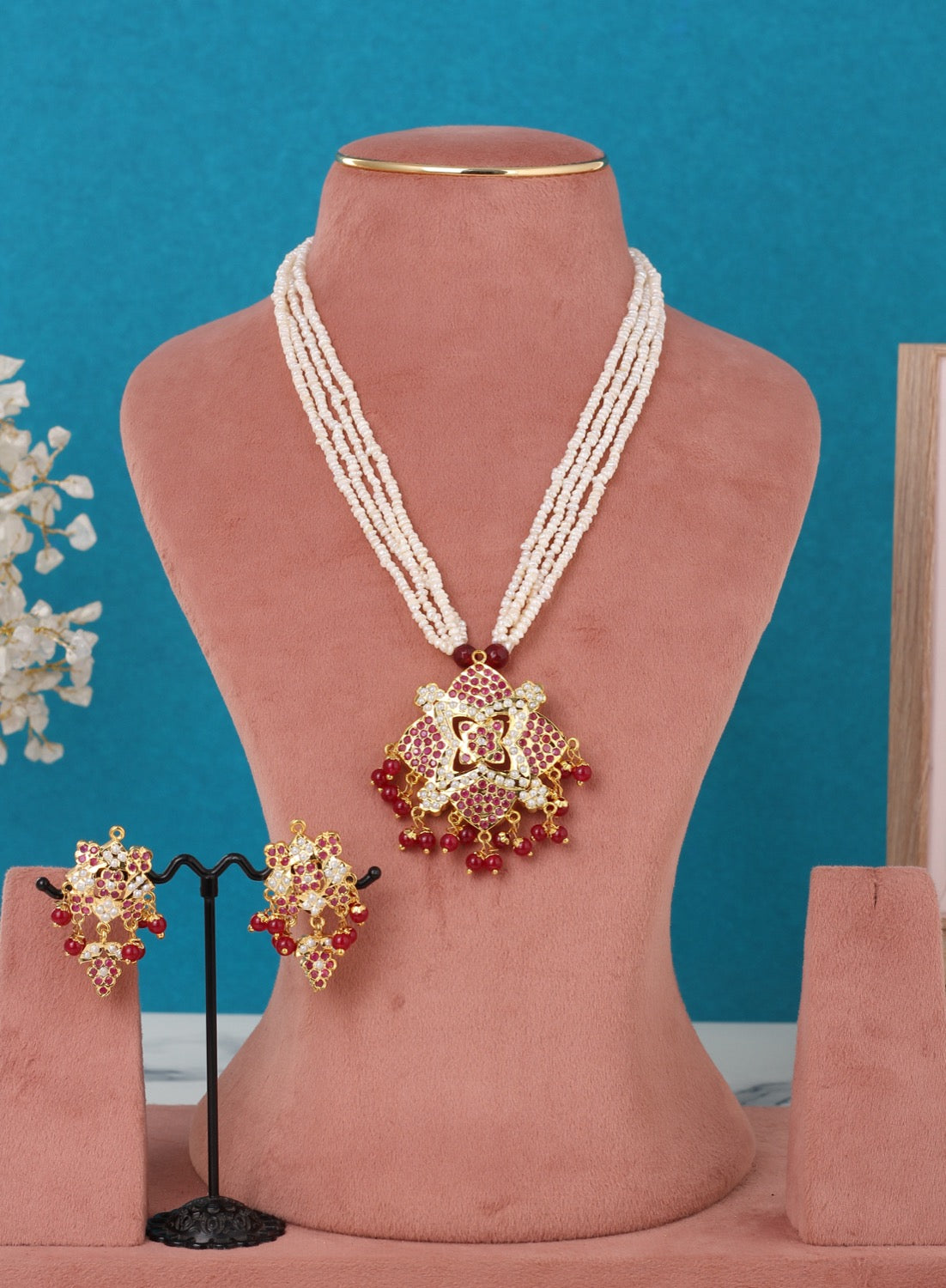 Real Pearls Multiple Line Pendant Set For Women,With Certificate(D.No ADPRLS3305)