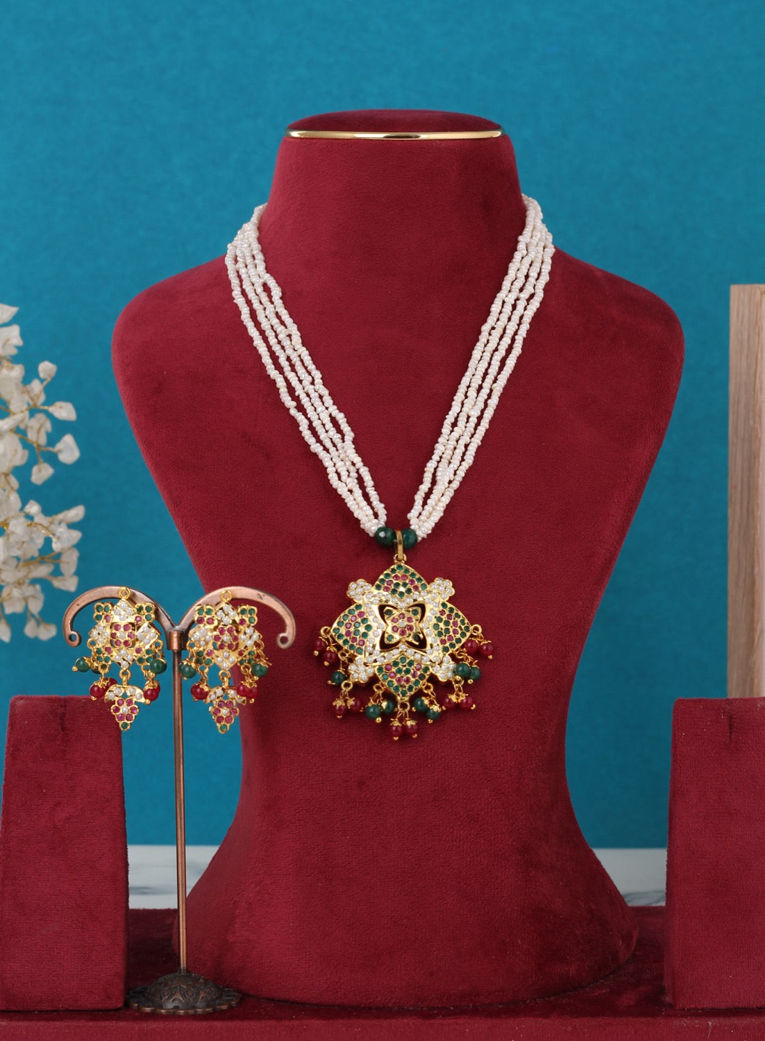 Real Pearls Multiple Line Pendant Set For Women,With Certificate(D.No ADPRLS3306)
