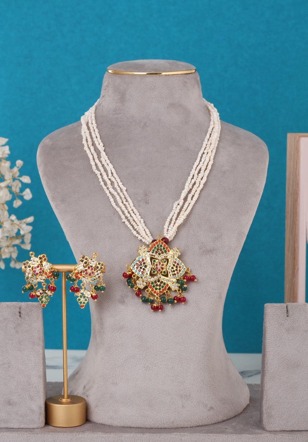 Real Pearls Multiple Line Pendant Set For Women,With Certificate(D.No ADPRLS3307)