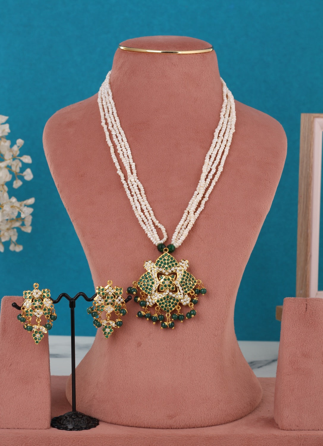 Real Pearls Multiple Line Pendant Set For Women,With Certificate(D.No ADPRLS3308)