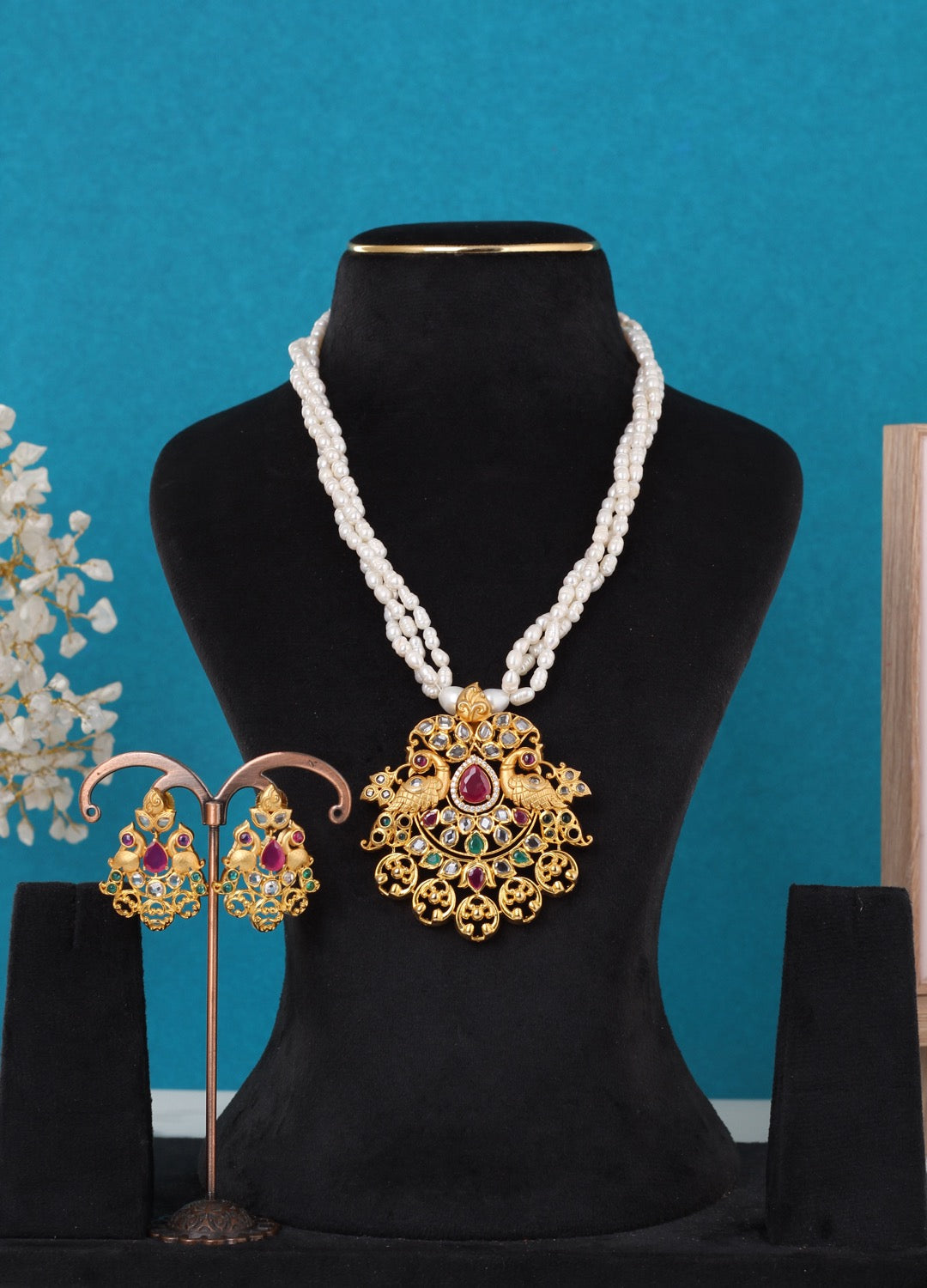 Real Pearls Multiple Lines With Pendant Set For Women,With Certificate(D.No ADPRLS3309)