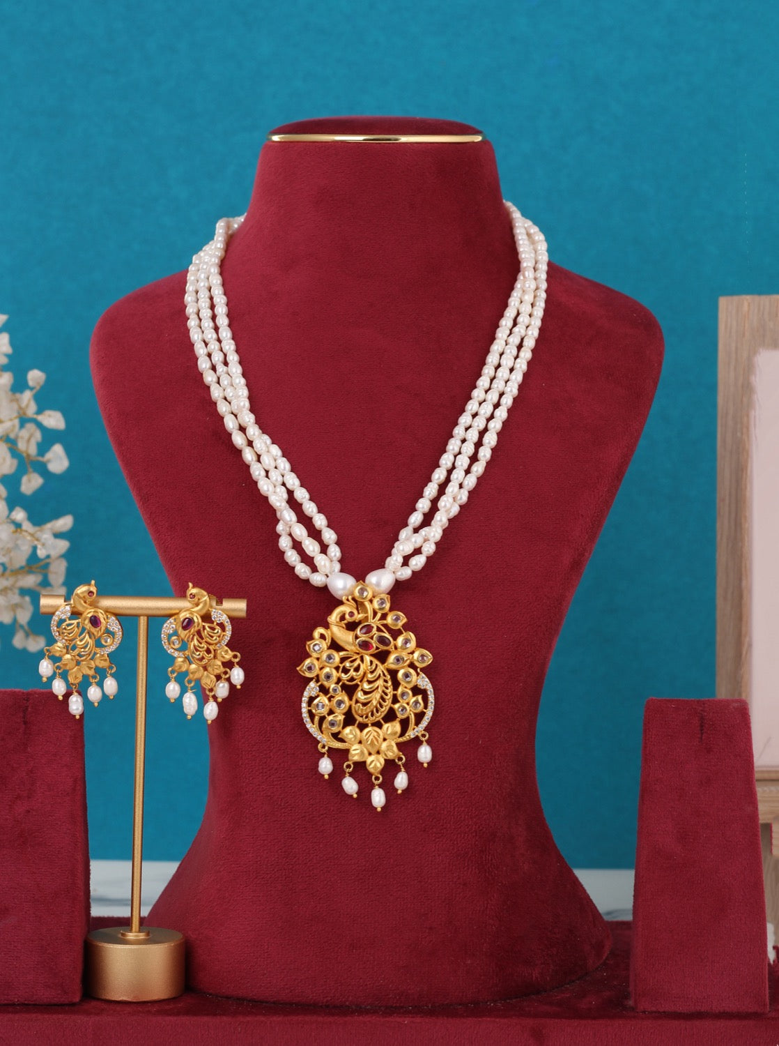 Real Pearls Multiple Lines With Pendant Set For Women,With Certificate(D.No ADPRLS3310)