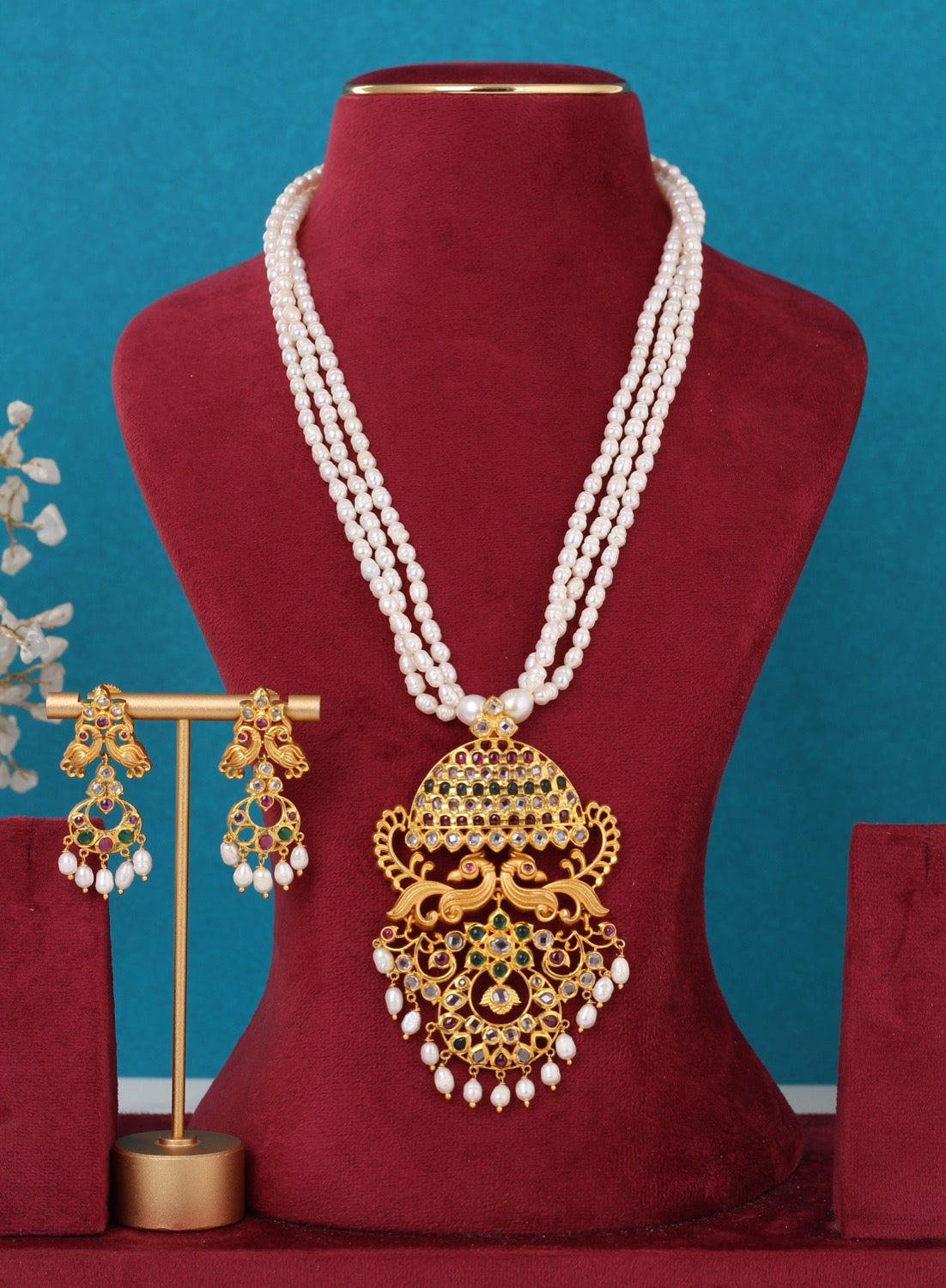 Real Pearls Multiple Lines With Pendant Set For Women,With Certificate(D.No ADPRLS3313)