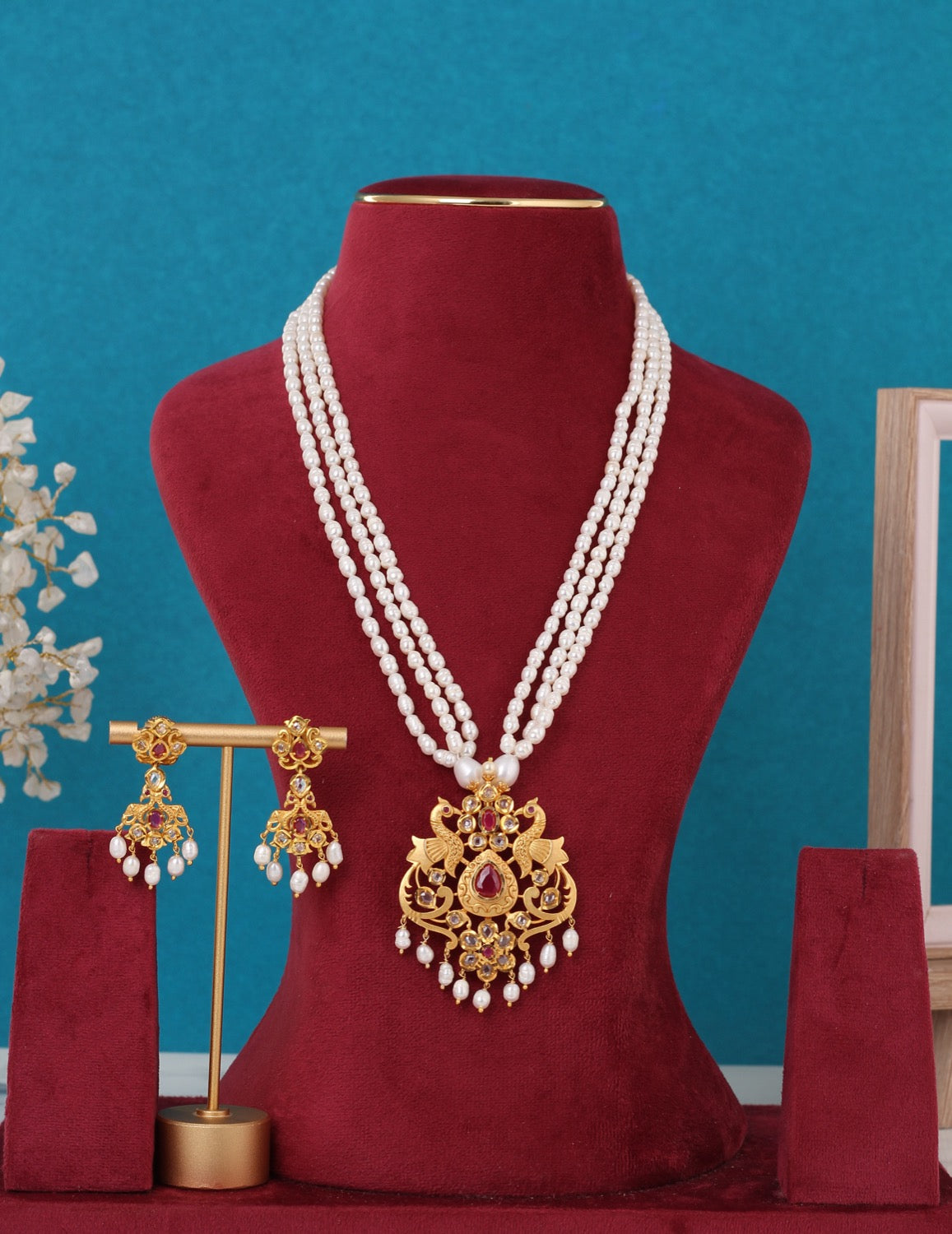 Real Pearls Multiple Lines With Pendant Set For Women,With Certificate(D.No ADPRLS3316)