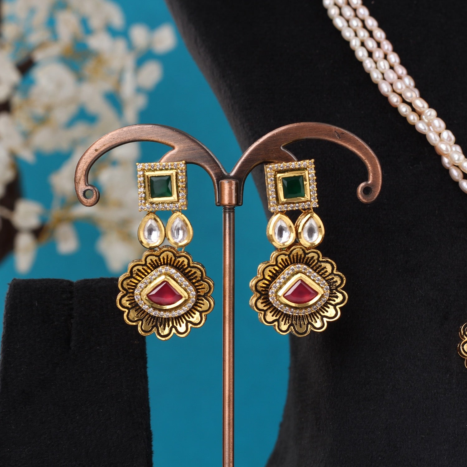 Real Rice Pearls Multiple Lines With Pendant Set For Women,With Certificate(D.No ADPRLS3318)