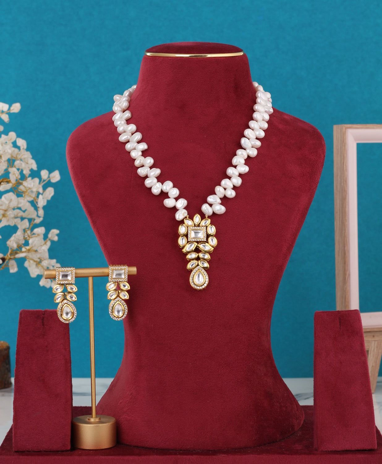 Real Pearls With Kundan Stone Pendant Set For Women,With Certificate(D.No ADPRLS3319)