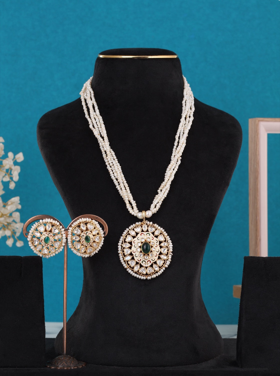 Real Seed Pearls With Kundan Stone Pendant Set For Women,With Certificate(D.No ADPRLS3320)