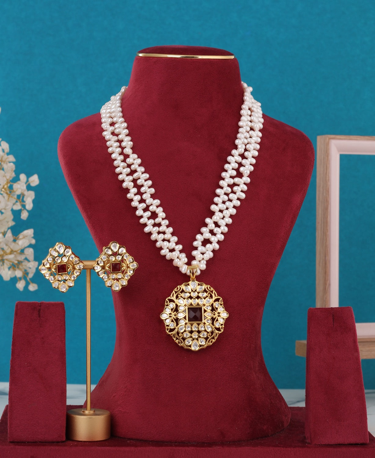 Real Pearls With Kundan Stone Pendant Set For Women,With Certificate(D.No ADPRLS3321)