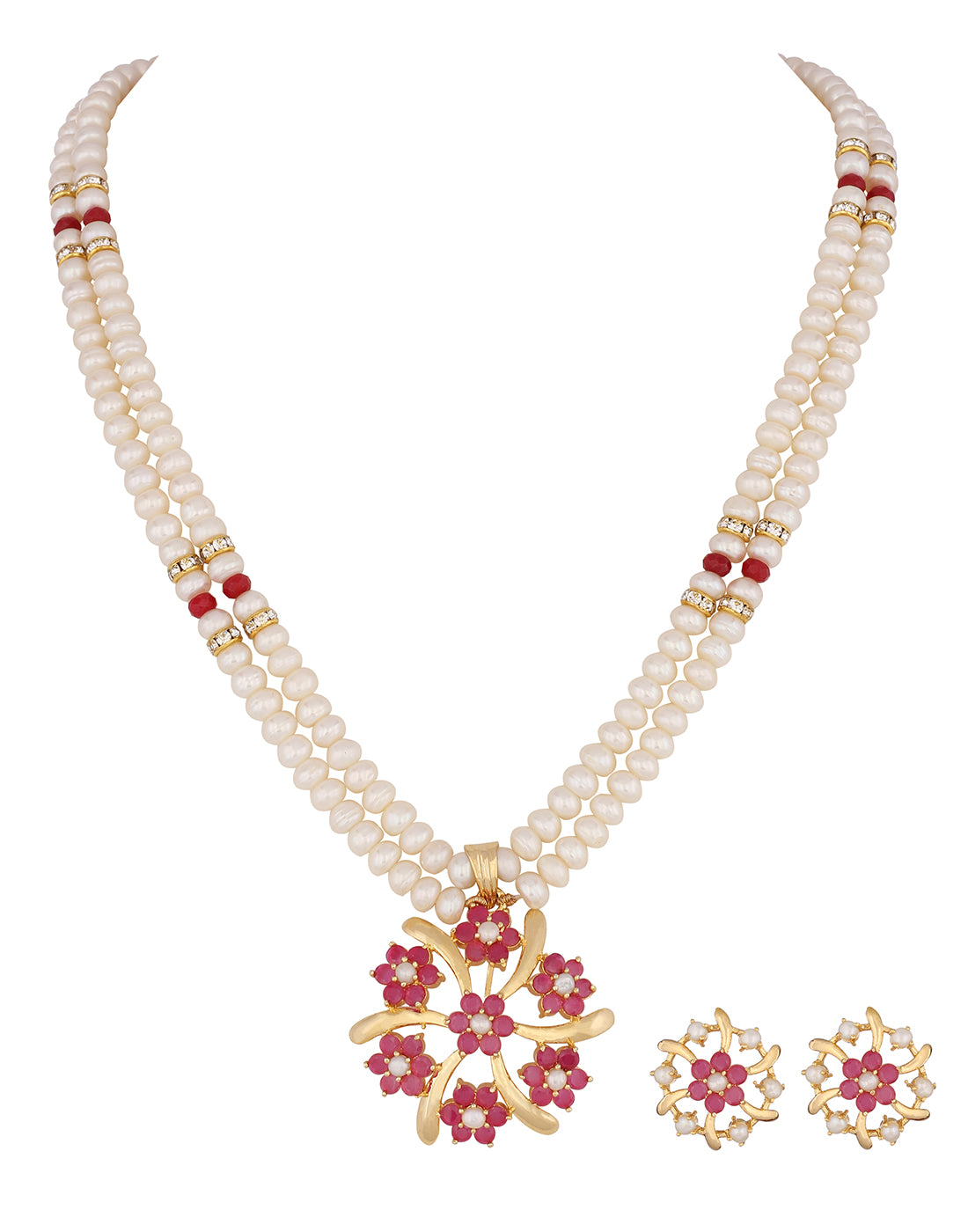 Natural Fresh Water Real Double String Pearl Set With Certificate(D.No ADPRLS431)