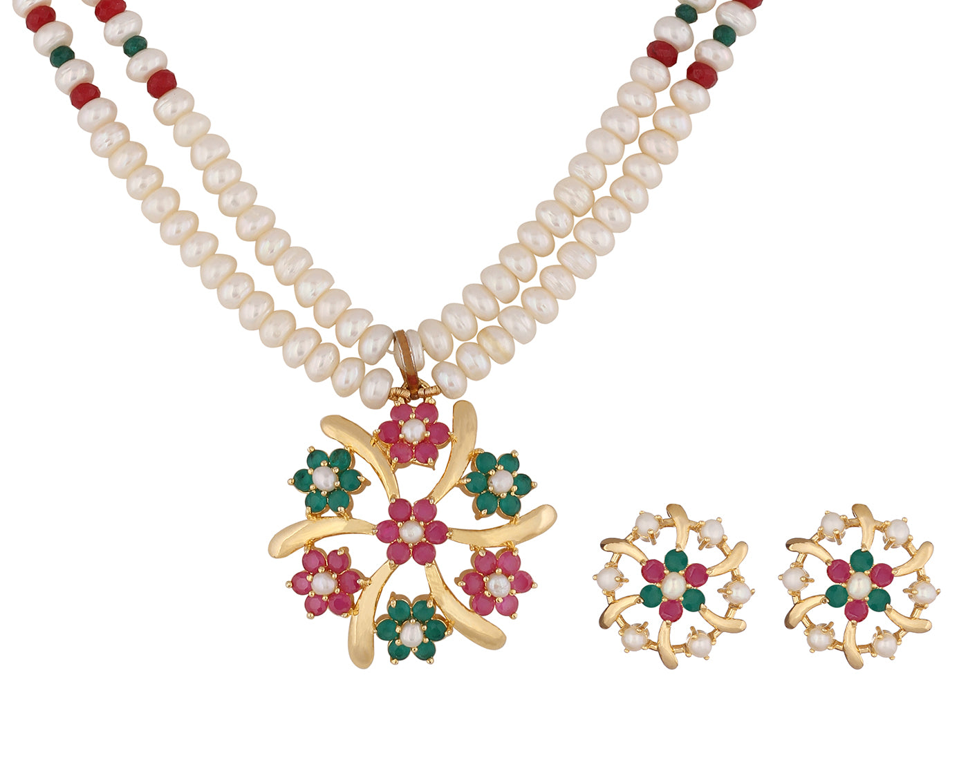 Natural Fresh Water Real Double String Pearl Set With Certificate(D.No ADPRLS432)