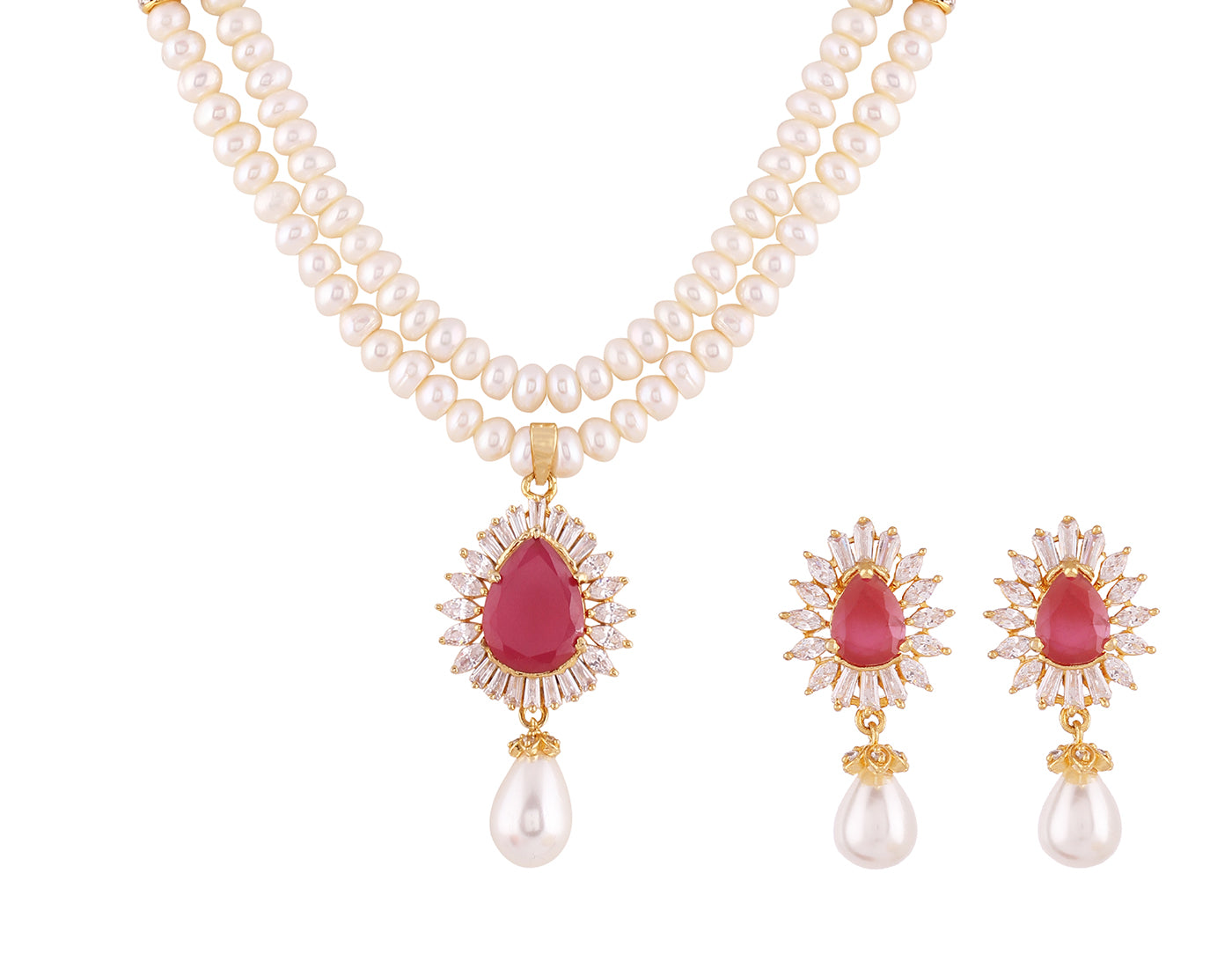 Real Natural Fresh Water Double String Pearl Set With Certificate(D.No ADPRLS457)