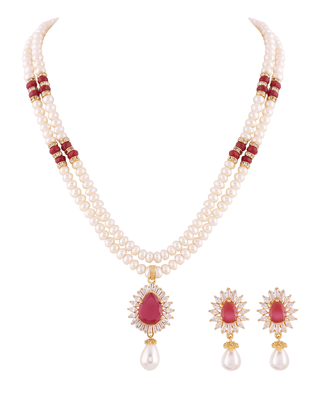 Real Natural Fresh Water Double String Pearl Set With Certificate(D.No ADPRLS457)