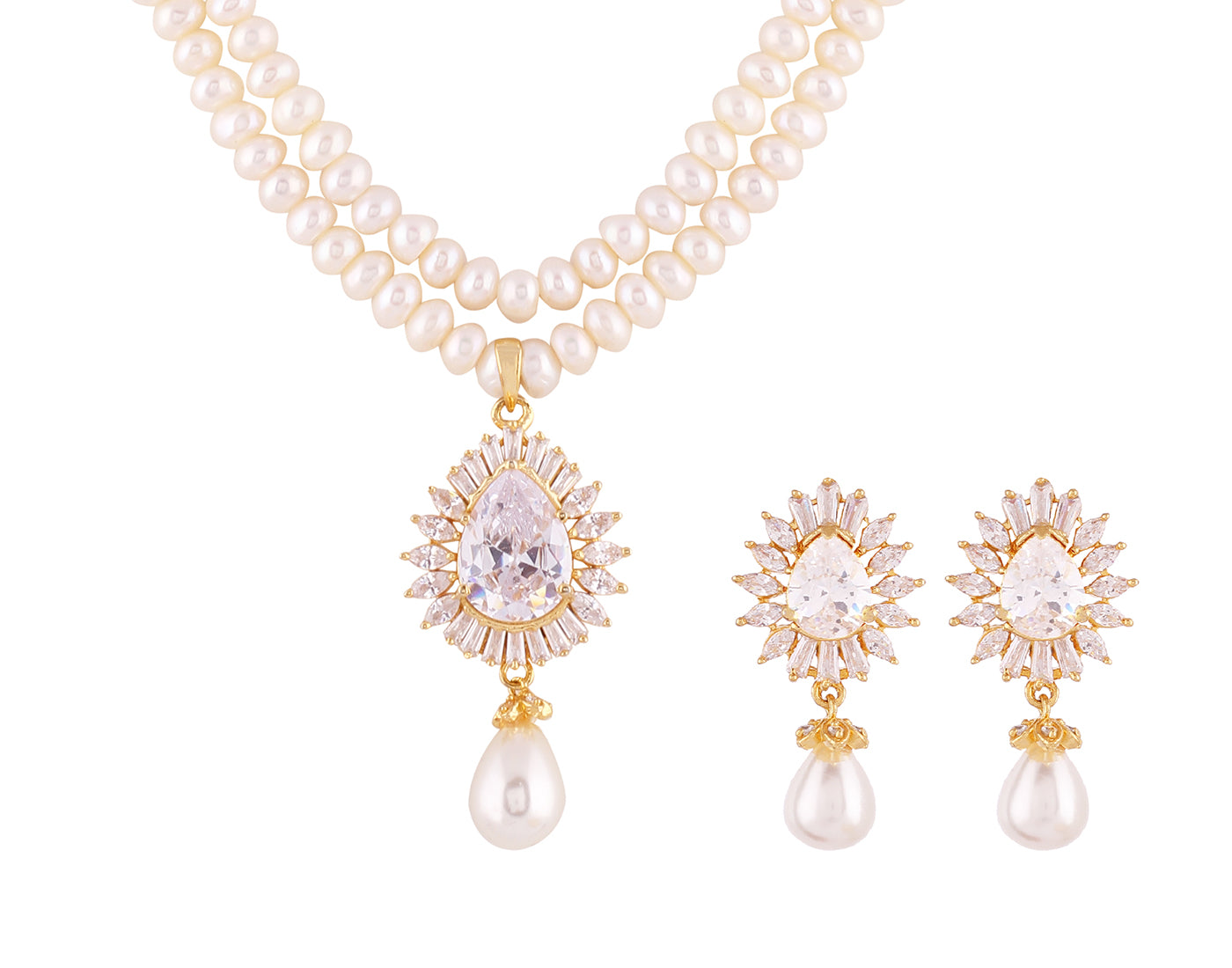 Real Natural Fresh Water Double String Pearl Set With Certificate(D.No ADPRLS458)