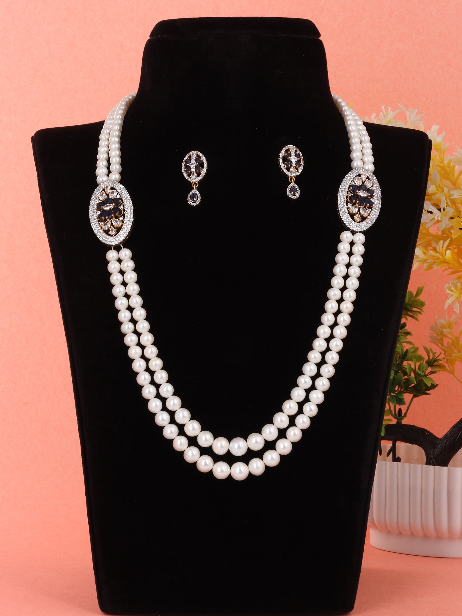 Real Natural Fresh Water Double String Pearl Set With Certificate(D.No ADPRLS514)