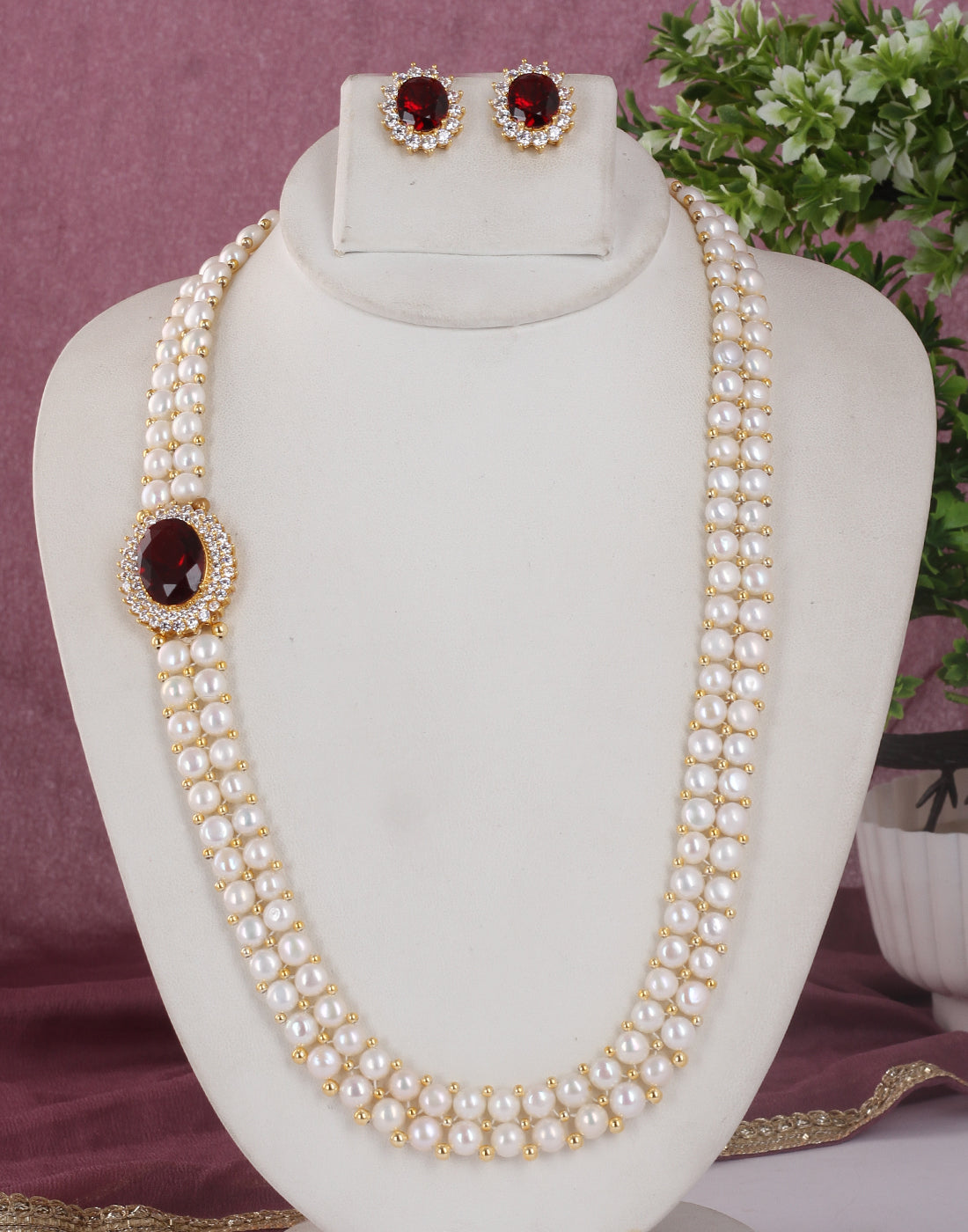 Real Natural Fresh Water Button Pearl Set With Certificate(D.No ADPRLS740)