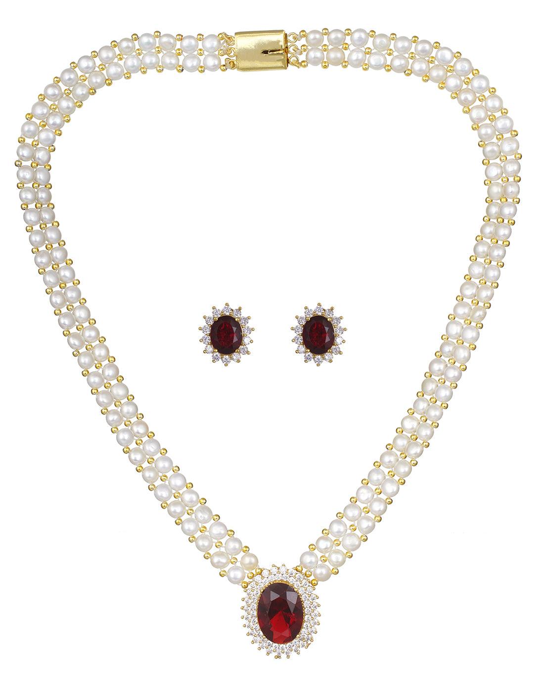 Real Natural Fresh Water Button Pearl Set With Certificate(D.No ADPRLS745)